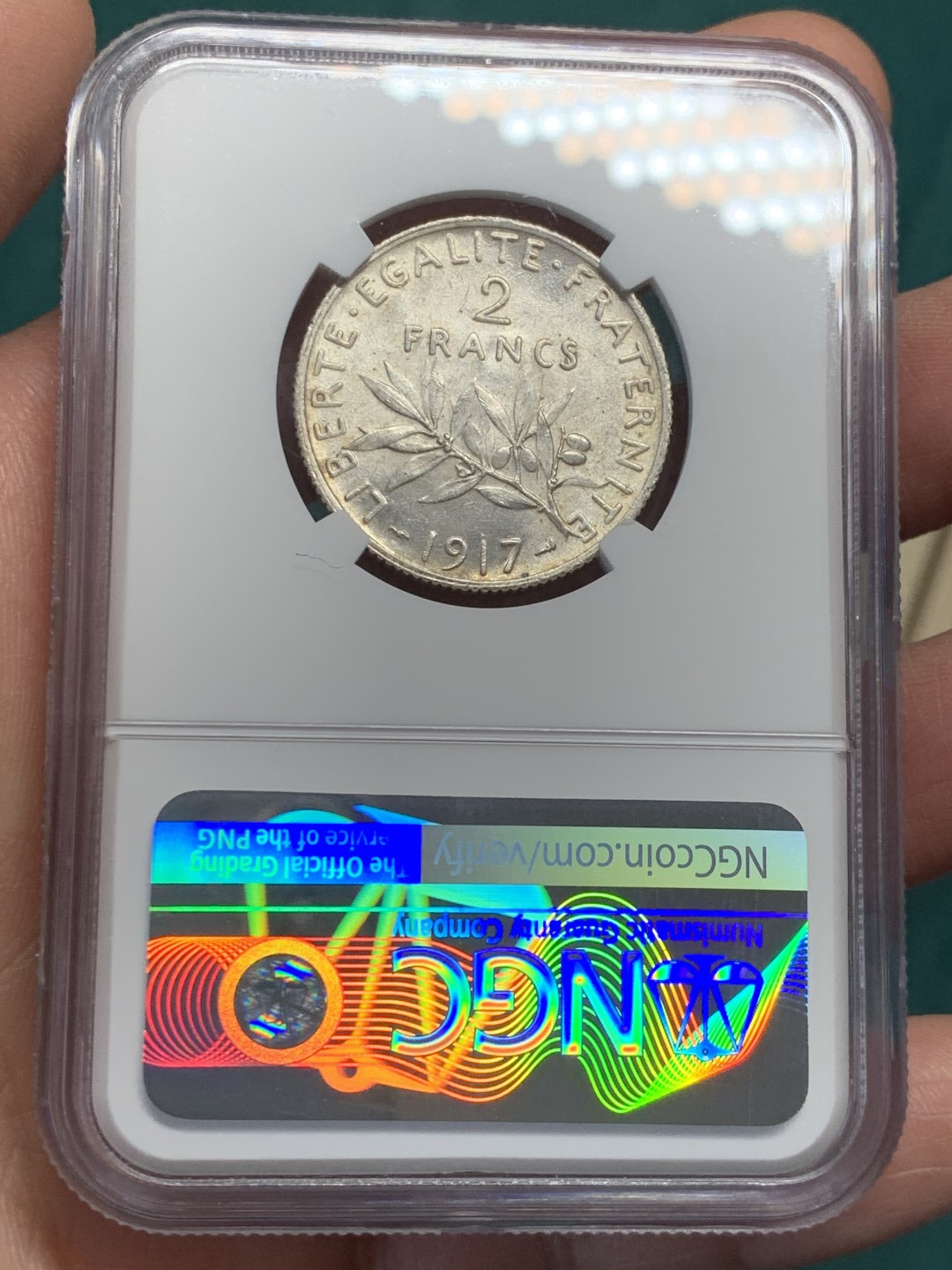 《竞宝斋》第146场-周日，周一 2场 (全场包邮) NGC-MS62 法国1917年 播种女神2法郎银币 原光好品