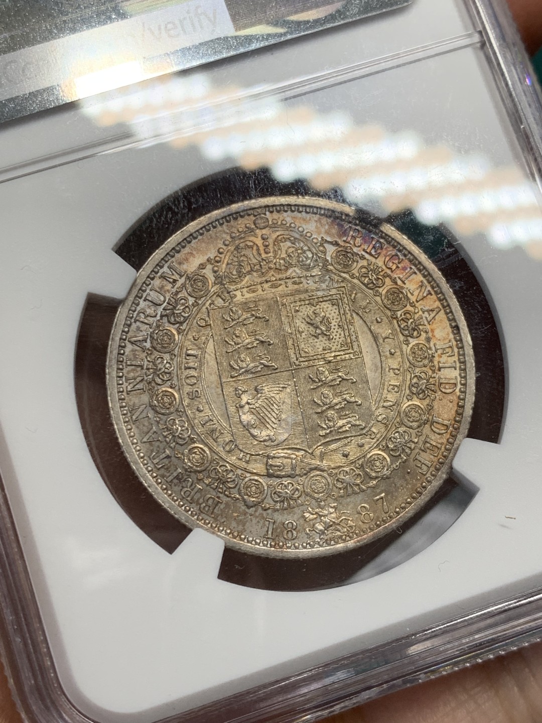 《竞宝斋》第146场-周日，周一 2场 (全场包邮) NGC-AU58 英国1887年维多利亚高冠半克朗 五彩包浆 细节见图