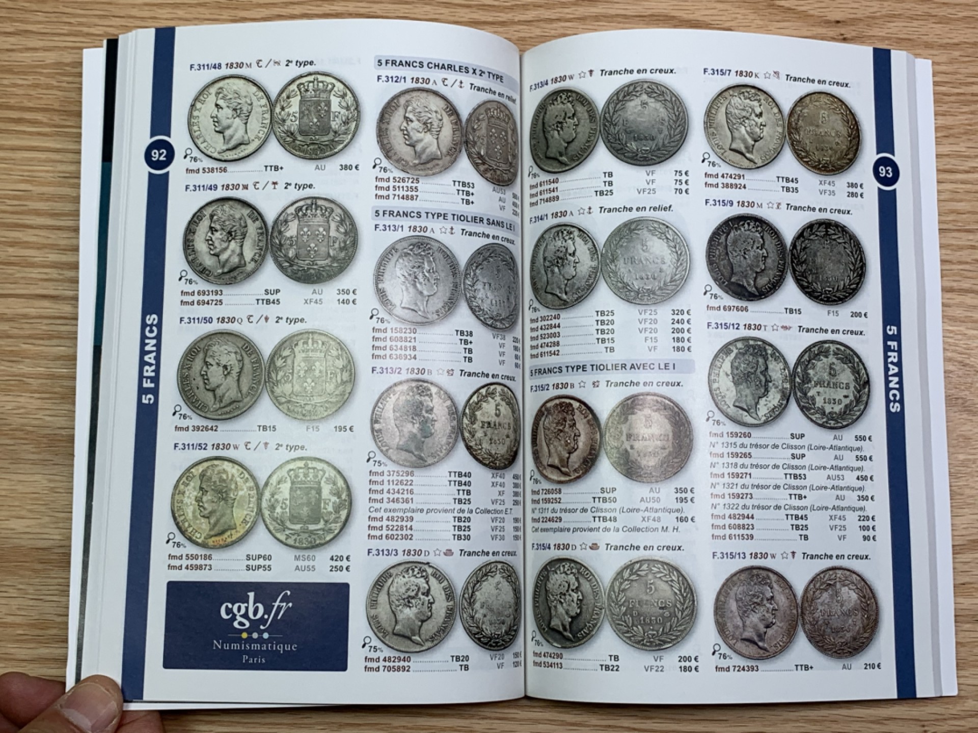 《竞宝斋》第146场-周日，周一 2场 (全场包邮) 法国 历代硬币价格图录（1798-2001年）244页精美印刷