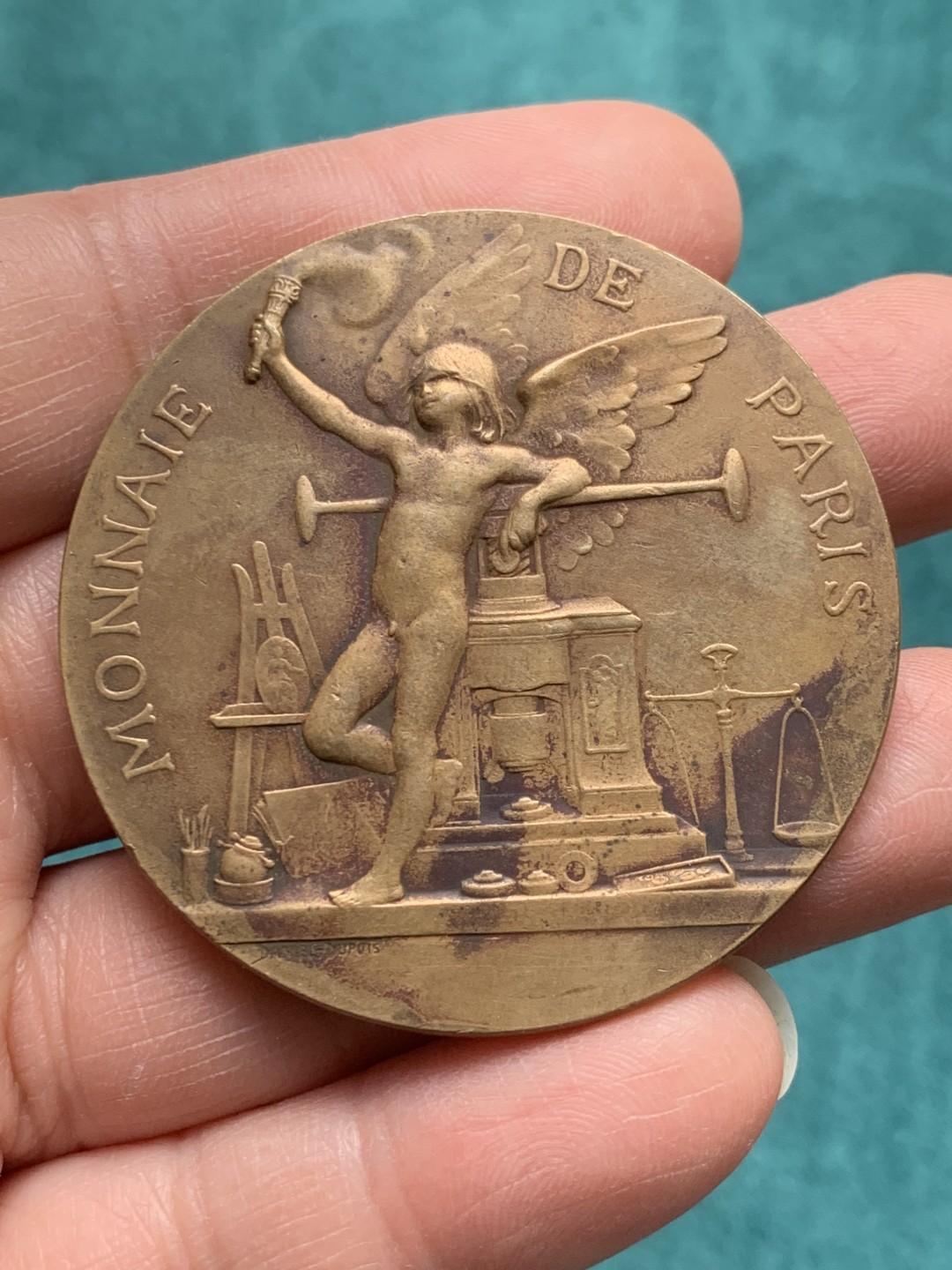 《竞宝斋》第146场-周日，周一 2场 (全场包邮) 法国 1900 巴黎钱币博物馆纪念大铜章 边铭丰饶角BR 重量59.2g 50.5mm铜制温润