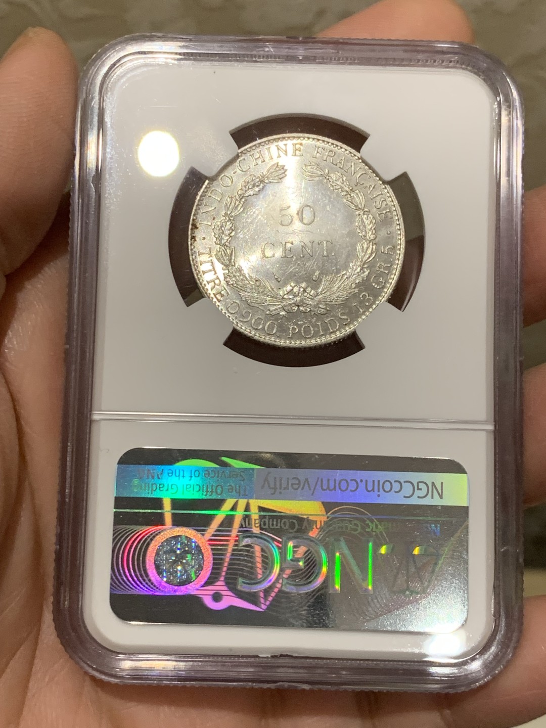 《竞宝斋》第146场-周日，周一 2场 (全场包邮) NGC MS61 1936年法属印支坐洋50分 银币 暴光品质 低评