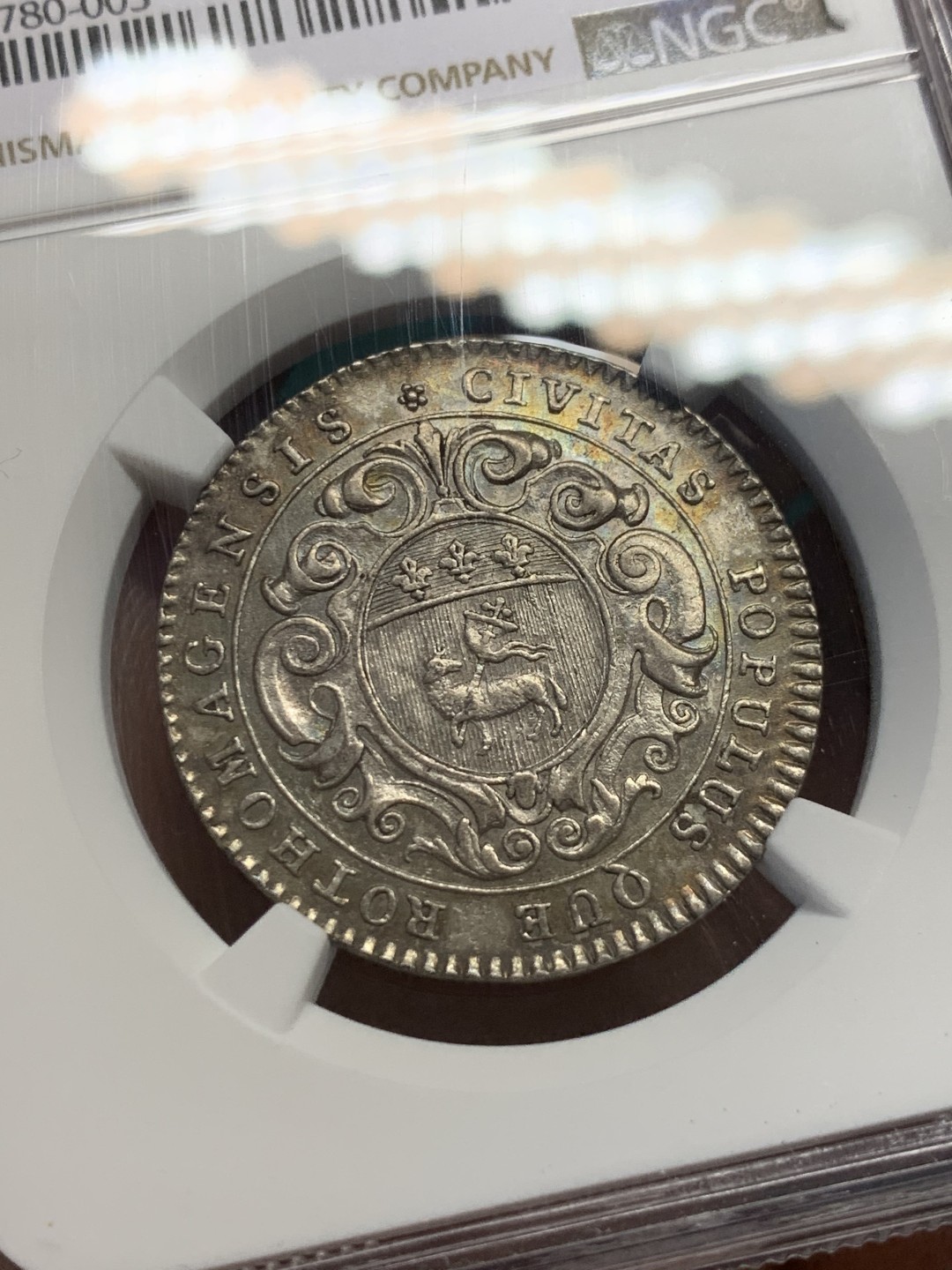 《竞宝斋》第146场-周日，周一 2场 (全场包邮) NGC-AU55 法国诺曼底 十八世纪JETON 绵羊徽章 罕见品种