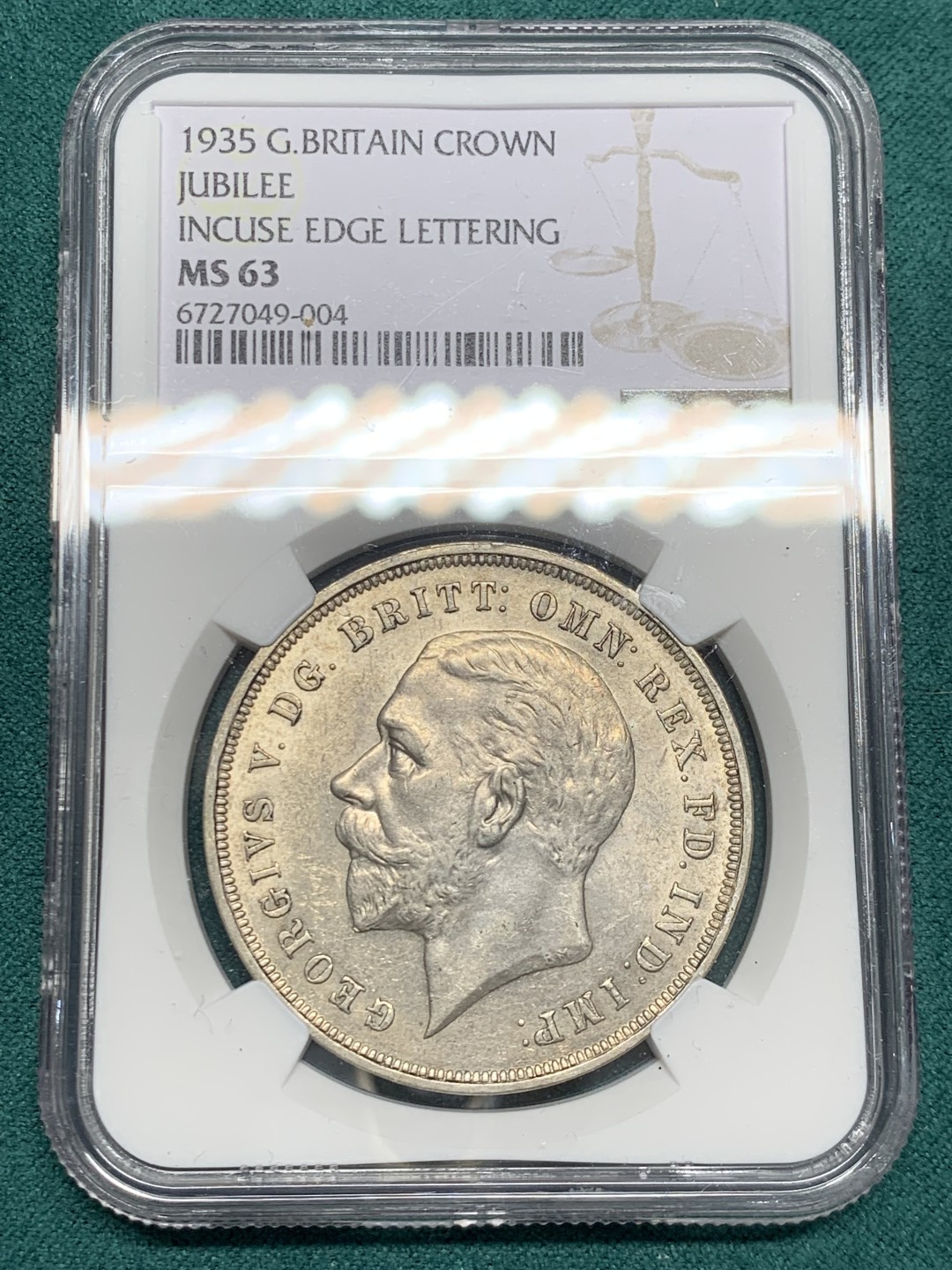 《竞宝斋》第146场-周日，周一 2场 (全场包邮) NGC-MS63 英国1935年乔五木马剑克朗银币，转光强烈，打制深峻，无明显瑕疵