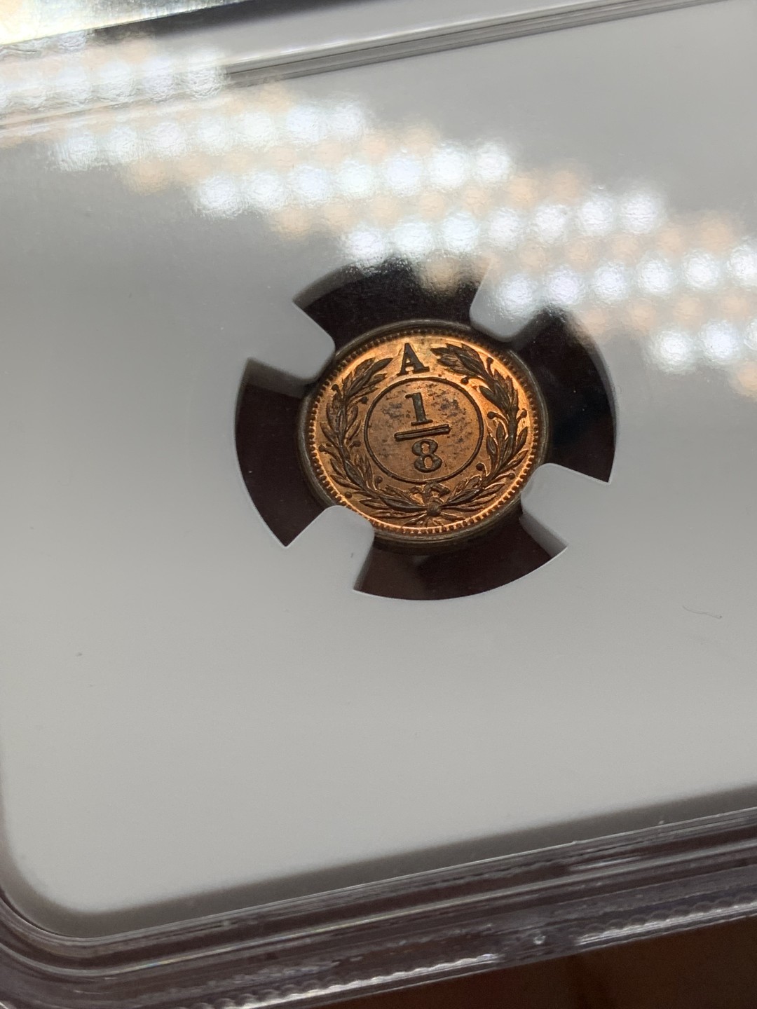 《竞宝斋》第146场-周日，周一 2场 (全场包邮) NGC-MS63RB 英属安蒂科斯蒂岛1870年1/8便士 大不列颠在加拿大魁北克的殖民地，稀缺品种