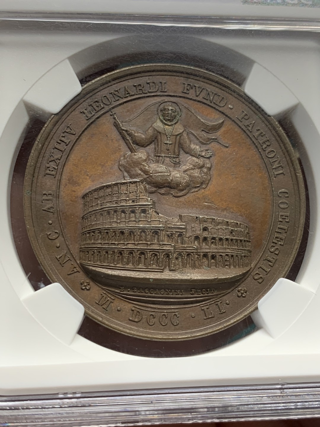 《竞宝斋》第146场-周日，周一 2场 (全场包邮) NGC MS63 1851年梵蒂冈高浮雕精美铜章 稀少 难得品相状态一流 加厚盒装