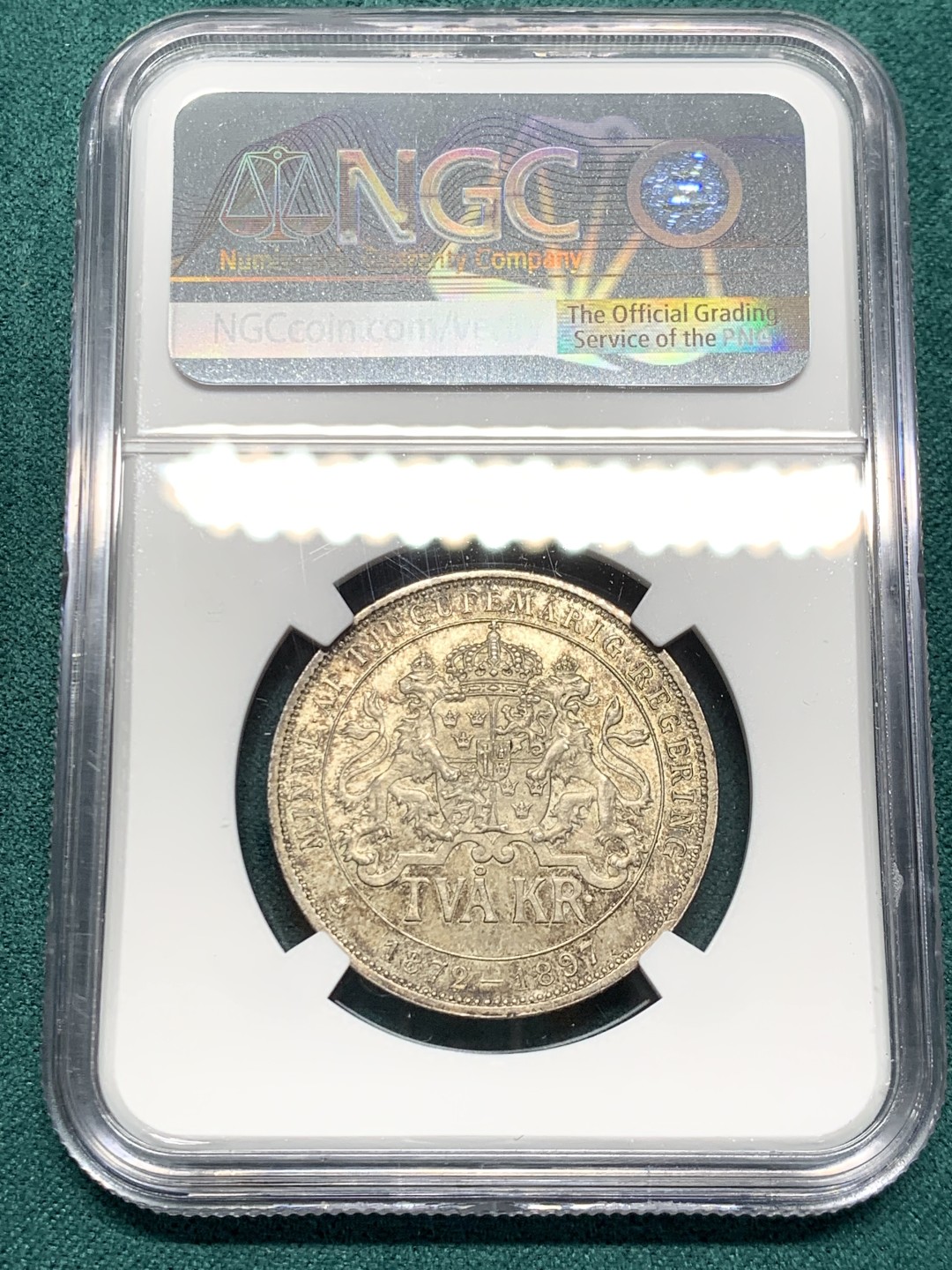 《竞宝斋》第146场-周日，周一 2场 (全场包邮) NGC-MS64 瑞典1897年 加冕2克朗银币 好品带包浆 很难得