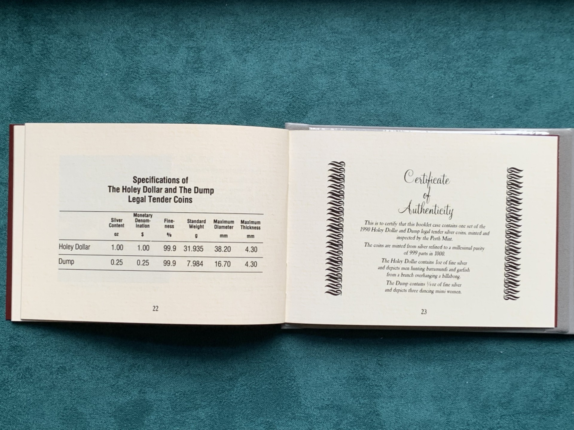《竞宝斋》第146场-周日，周一 2场 (全场包邮) 澳大利亚1990年子母镶嵌银币 999银 31.9克+7.98克 可以相互配成一枚