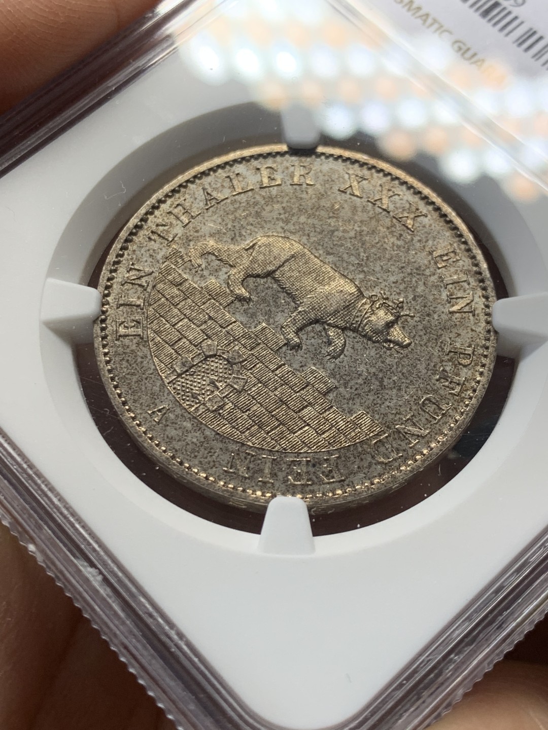 《竞宝斋》第146场-周日，周一 2场 (全场包邮) NGC-UNC 德国安哈尔特1862年小熊爬墙1泰勒银币