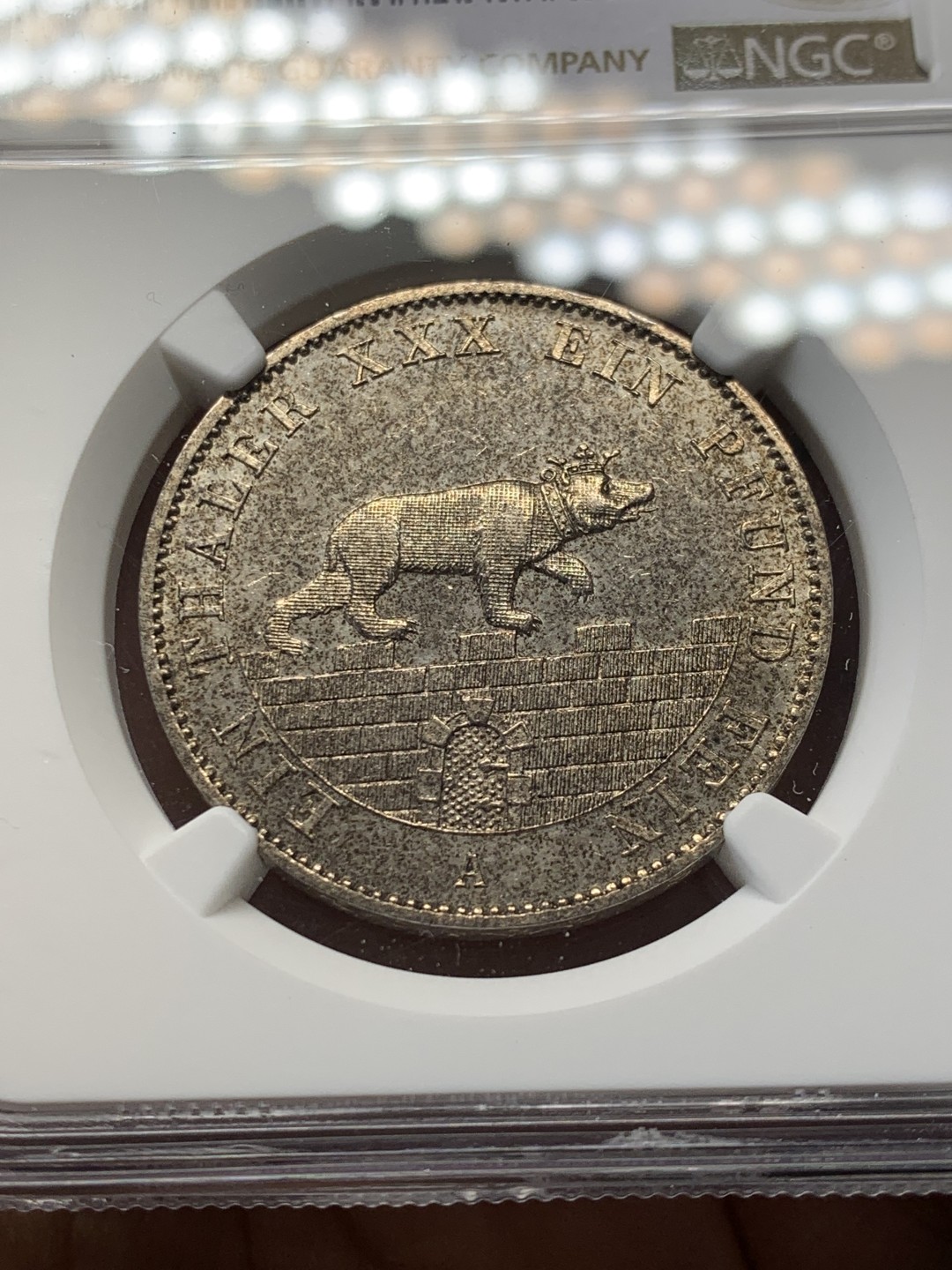 《竞宝斋》第146场-周日，周一 2场 (全场包邮) NGC-UNC 德国安哈尔特1862年小熊爬墙1泰勒银币