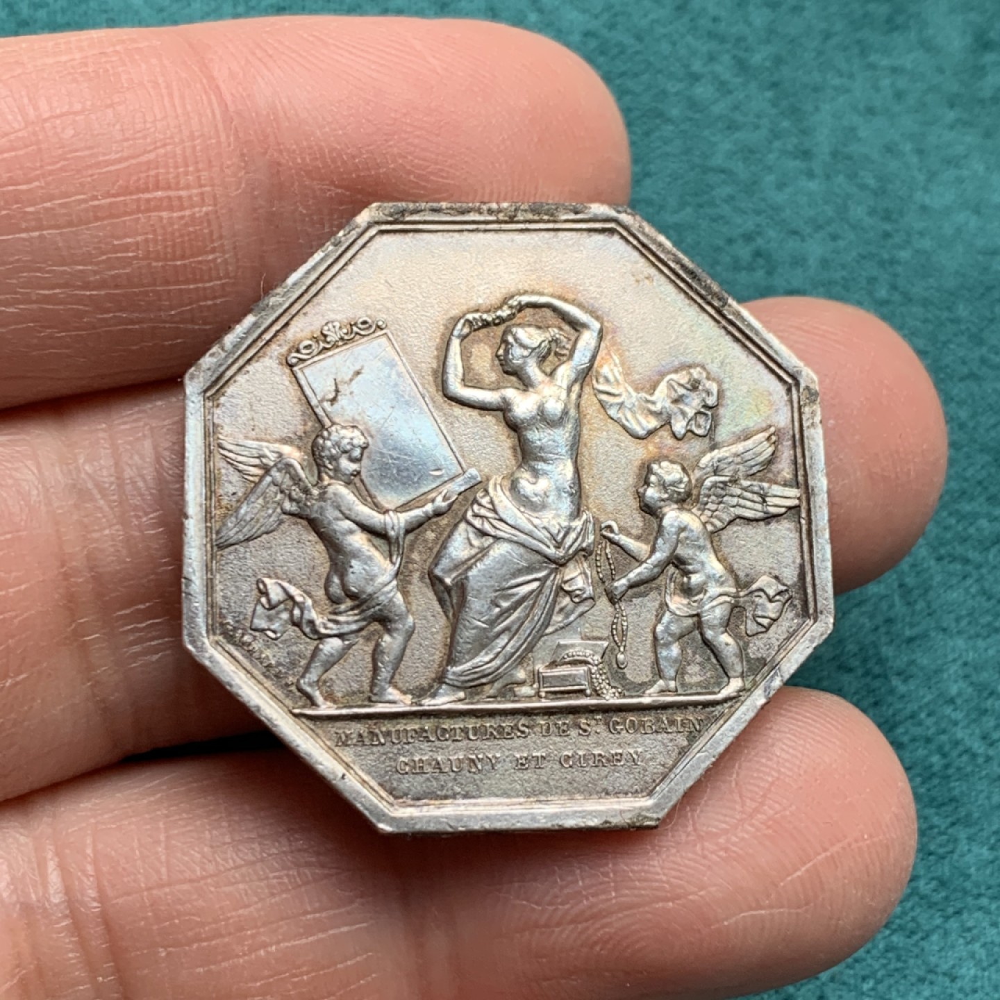 《竞宝斋》第146场-周日，周一 2场 (全场包邮) 法国 1880-1898  魔镜 八角银质代币 18.45克 32.5mm 丰饶角边铭 银标