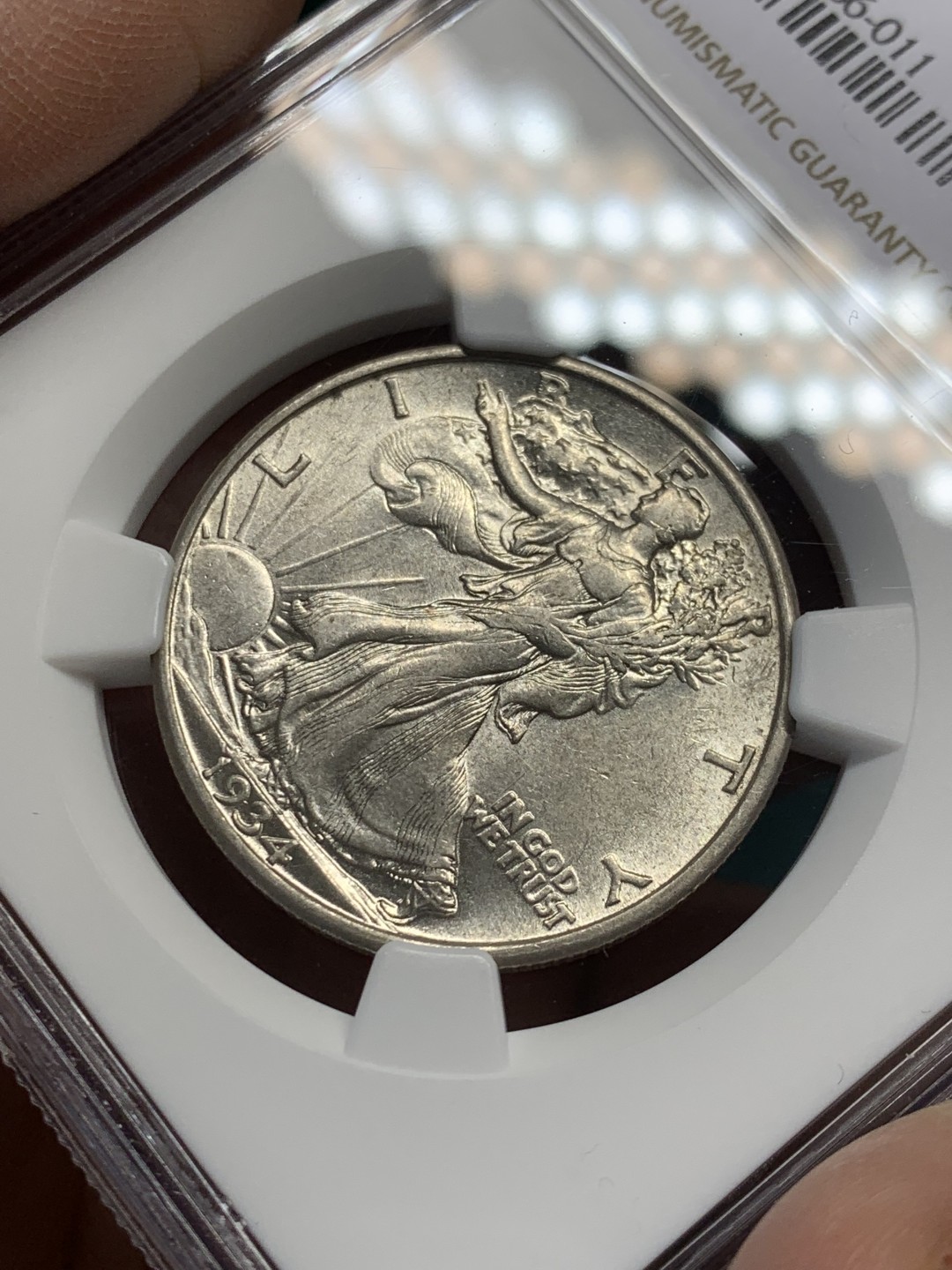 《竞宝斋》第146场-周日，周一 2场 (全场包邮) NGC-AU58 美国1943年 行走女神半圆 原光银币