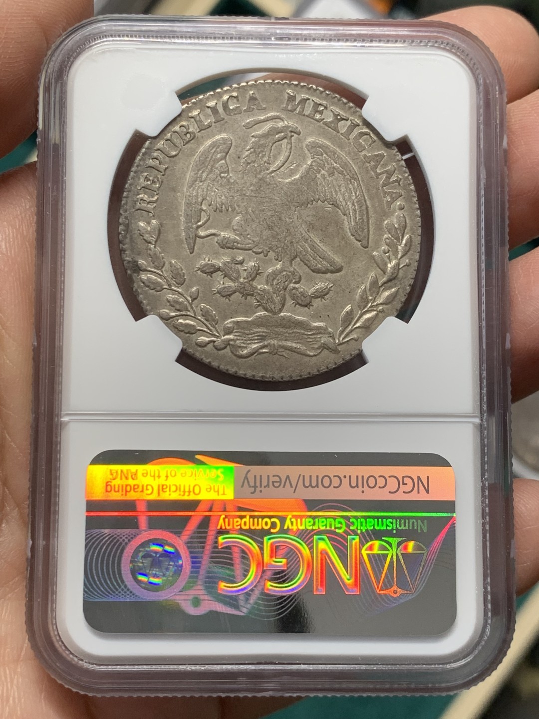 《竞宝斋》第146场-周日，周一 2场 (全场包邮) NGC AU53 墨西哥 1860年 8R 花边鹰洋 原味包浆 底板平整 不错