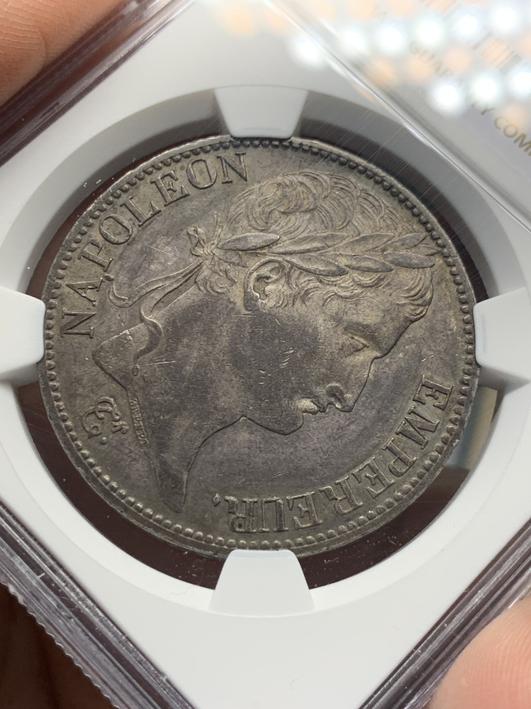 《竞宝斋》第146场-周日，周一 2场 (全场包邮) NGC-AU58 法国1811年拿破仑一世5法郎银币 原味包浆 好味道