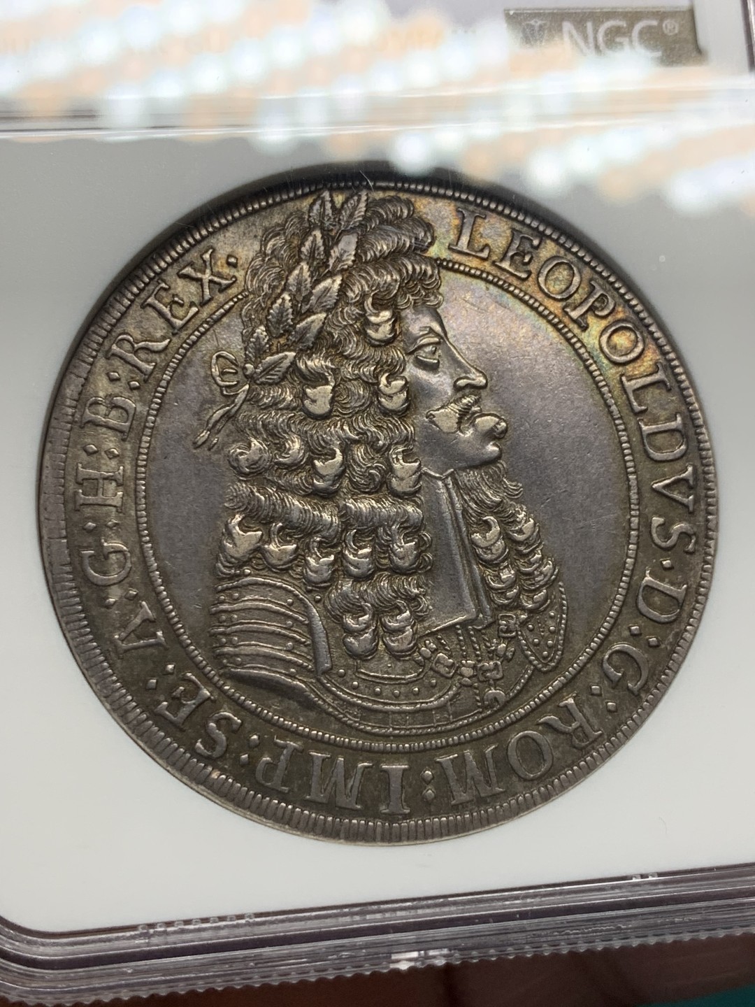 《竞宝斋》第146场-周日，周一 2场 (全场包邮) NGC AU58 神圣罗马帝国 利奥波德一世  1701年 猪嘴泰勒 大银币 热门大波浪 原味包浆 细节好