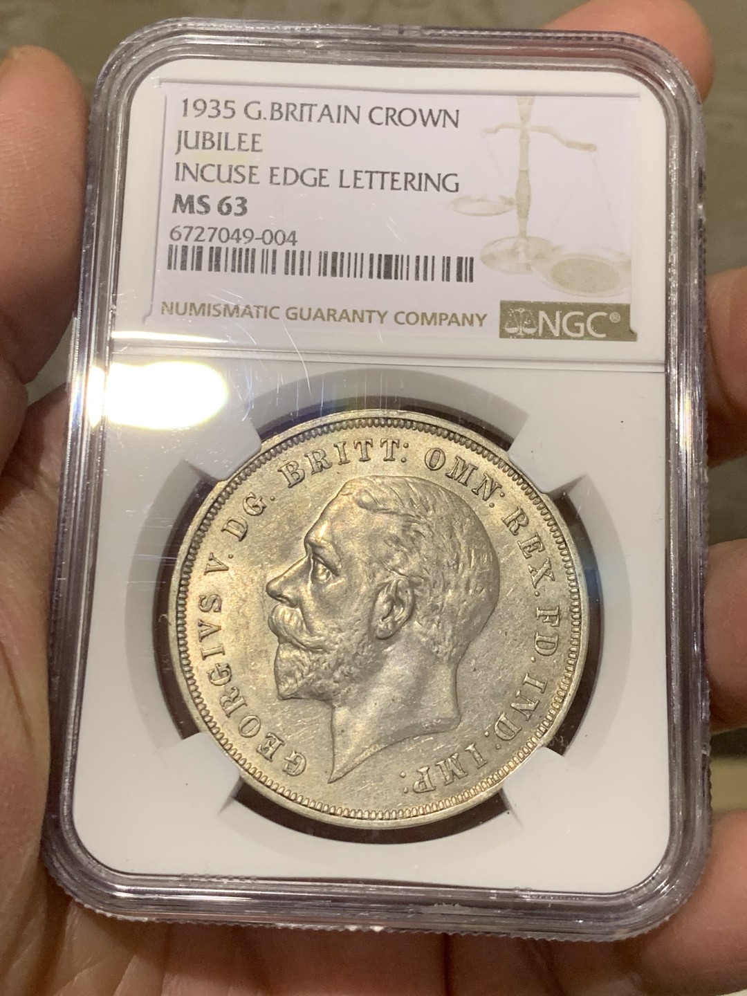 《竞宝斋》第146场-周日，周一 2场 (全场包邮) NGC-MS63 英国1935年乔五木马剑克朗银币，转光强烈，打制深峻，无明显瑕疵