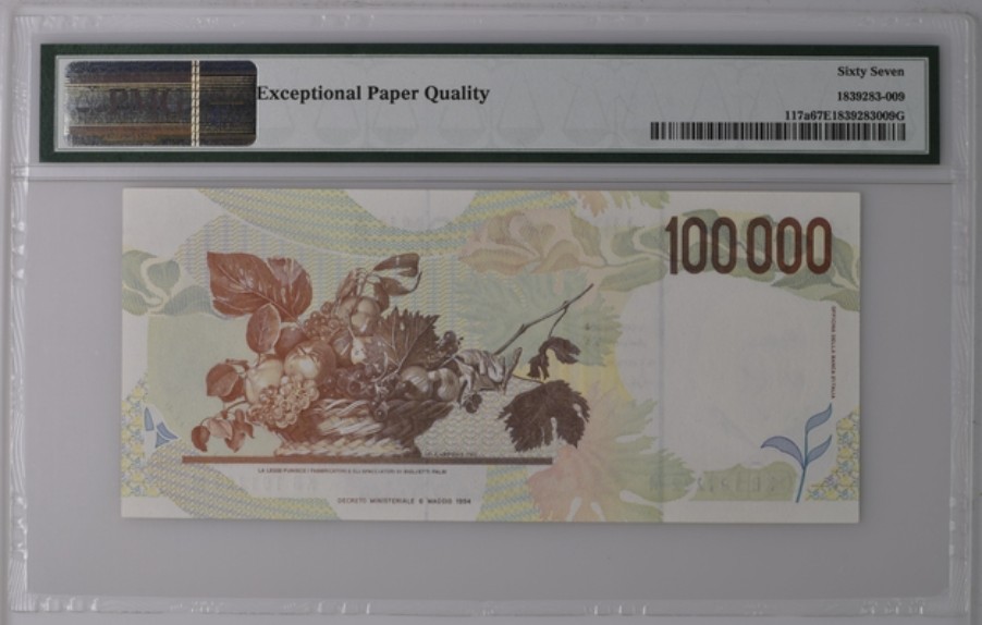 收藏联盟Quantum Auction 第242期拍卖  意大利1994年100000里拉 PMG67 a版 画家卡拉瓦乔 高分少见
