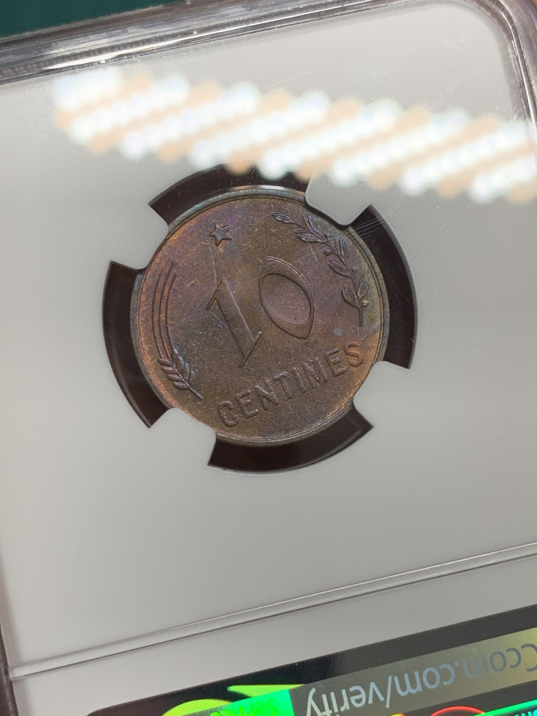 《竞宝斋》第146场-周日，周一 2场 (全场包邮) NGC MS62BN 卢森堡1930年10分铜币，淡彩色包浆