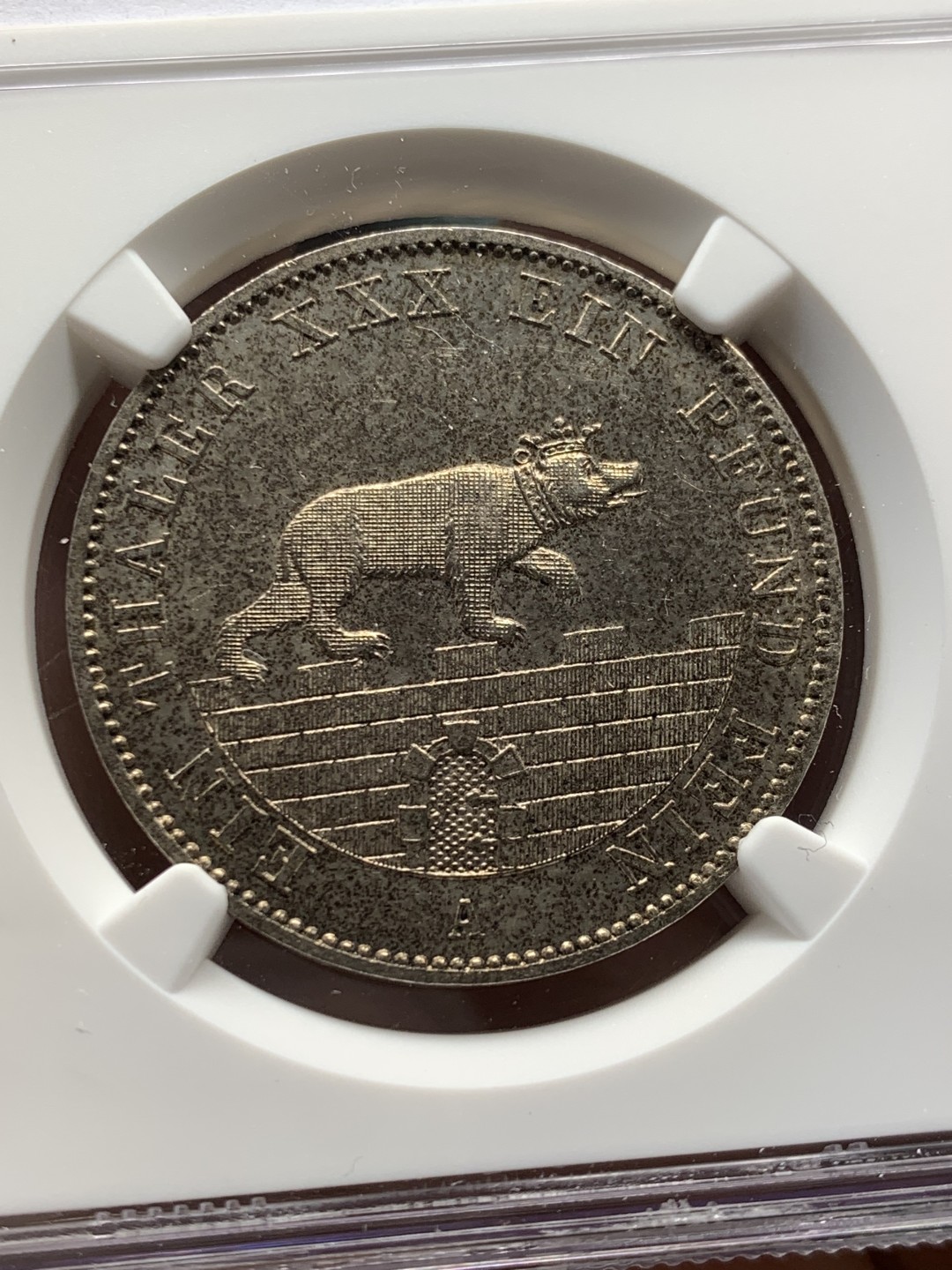 《竞宝斋》第146场-周日，周一 2场 (全场包邮) NGC-UNC 德国安哈尔特1862年小熊爬墙1泰勒银币