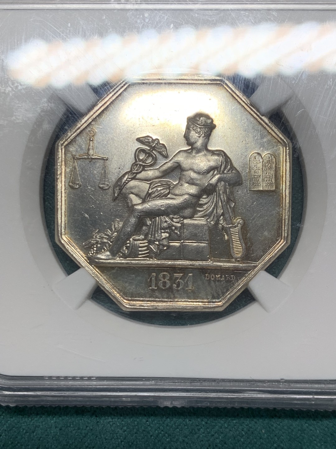 《竞宝斋》第146场-周日，周一 2场 (全场包邮) NGC-MS62 法国 1831 墨丘利 JETON 银质八角代币 原光低评 状态好