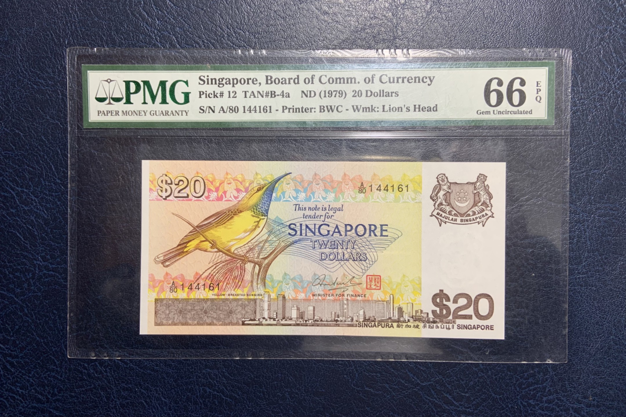 收藏联盟Quantum Auction 第242期拍卖  新加坡1979年20元 PMG66