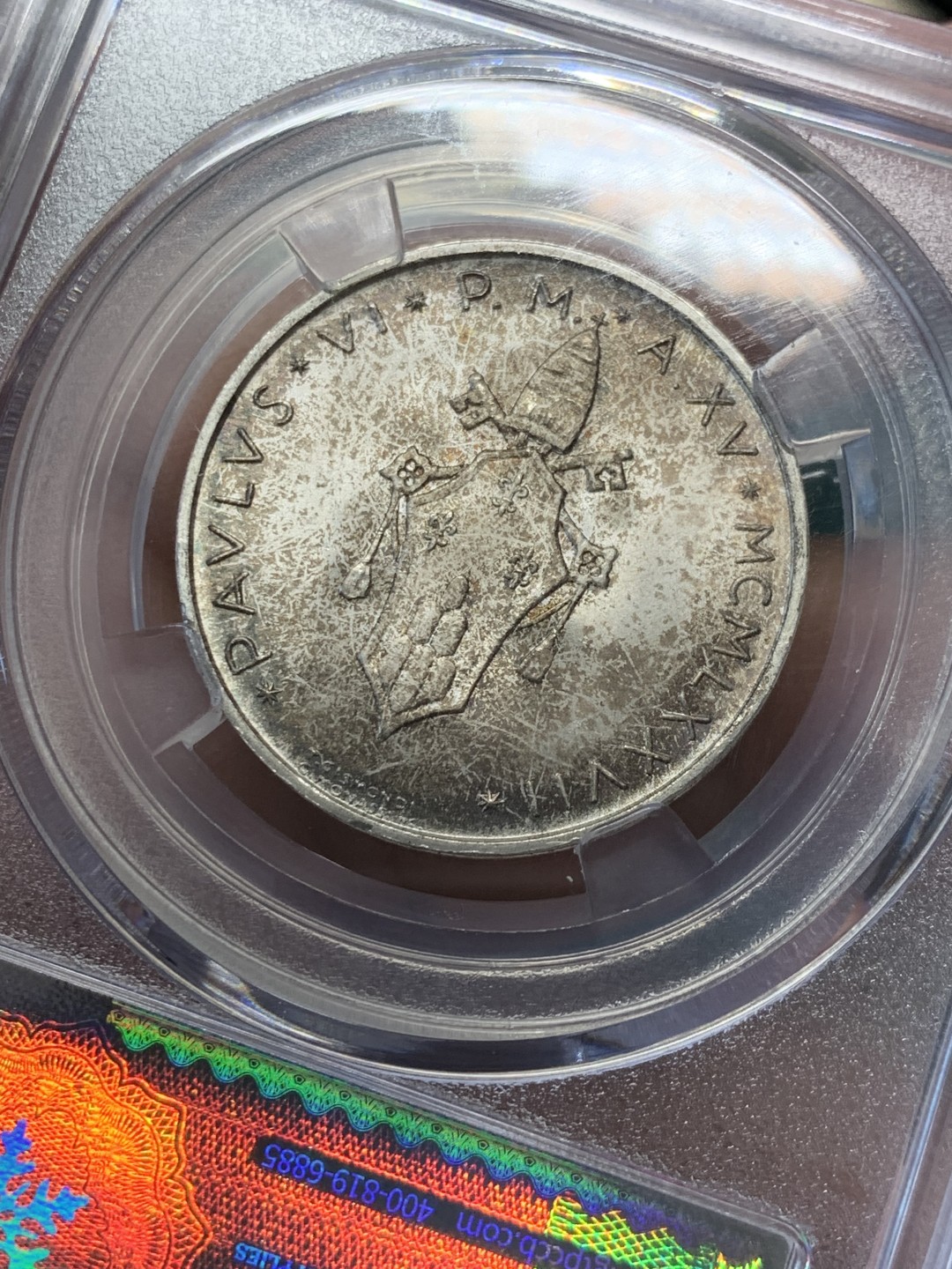 《竞宝斋》第146场-周日，周一 2场 (全场包邮) 梵蒂冈1977年500里拉，集成中世纪前教会艺术设计，四格动物寓意在后世被鸽子及绵羊替代