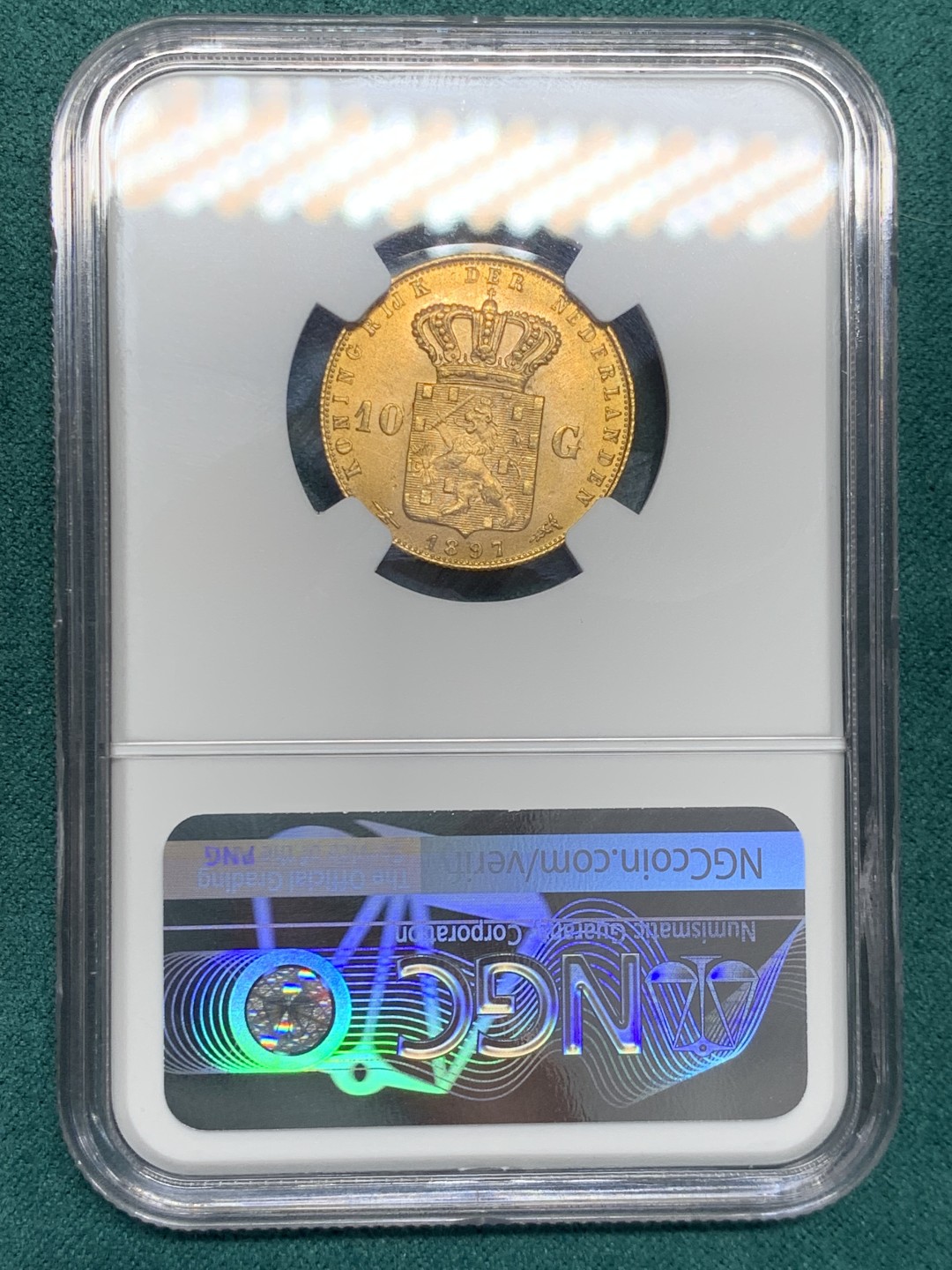《竞宝斋》第146场-周日，周一 2场 (全场包邮) NGC MS64 荷兰 1897年 小萝莉 威廉明娜女王 金币 达到BU宝石光  热门品种，持续上涨行情