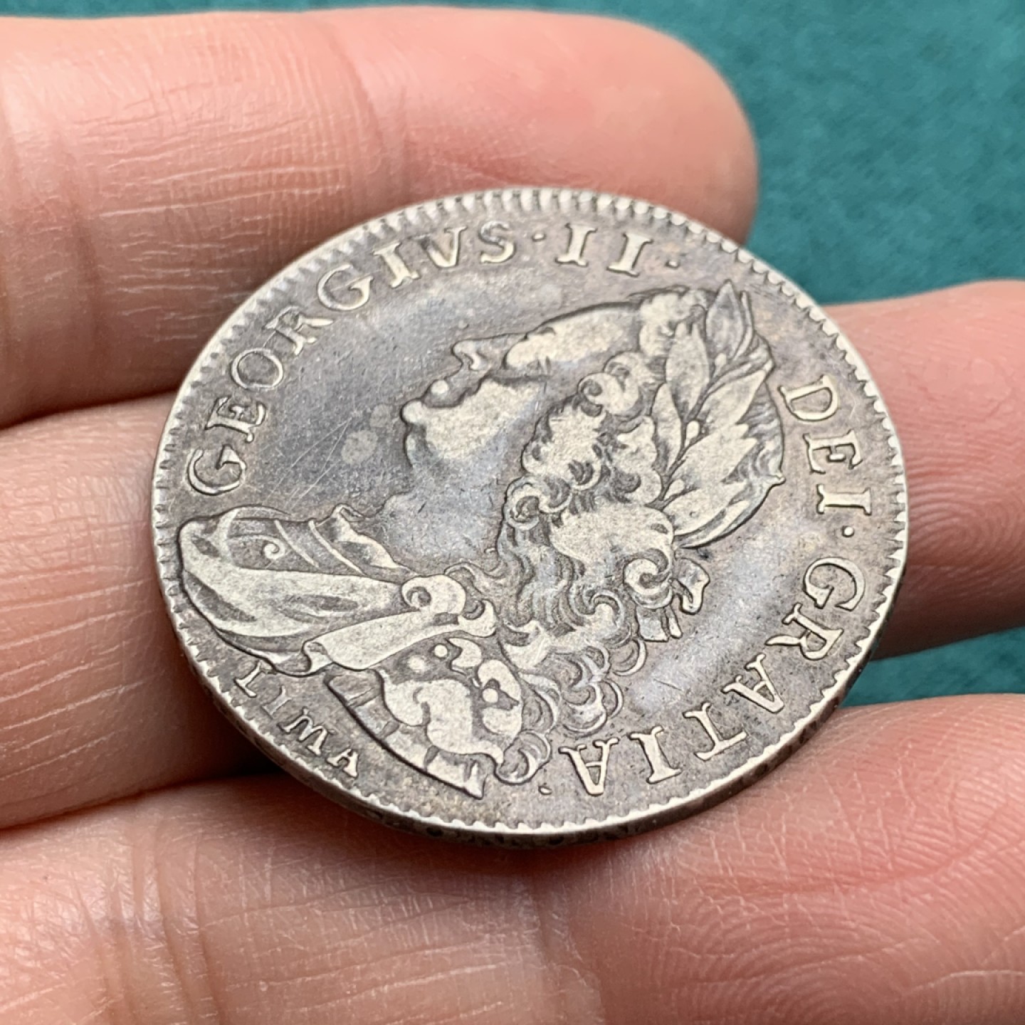 《竞宝斋》第146场-周日，周一 2场 (全场包邮) 英国 1746年 水泡眼 乔治二世 半克朗 银币 LIMA 版本 铸币材料源自利马海战缴获的白银 XF40状态包浆好