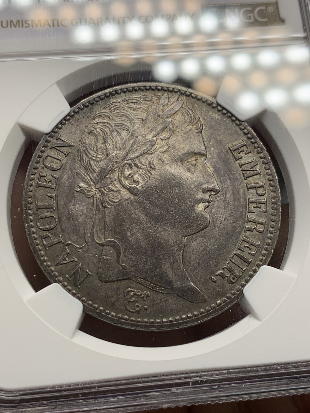 《竞宝斋》第146场-周日，周一 2场 (全场包邮) NGC-AU58 法国1811年拿破仑一世5法郎银币 原味包浆 好味道