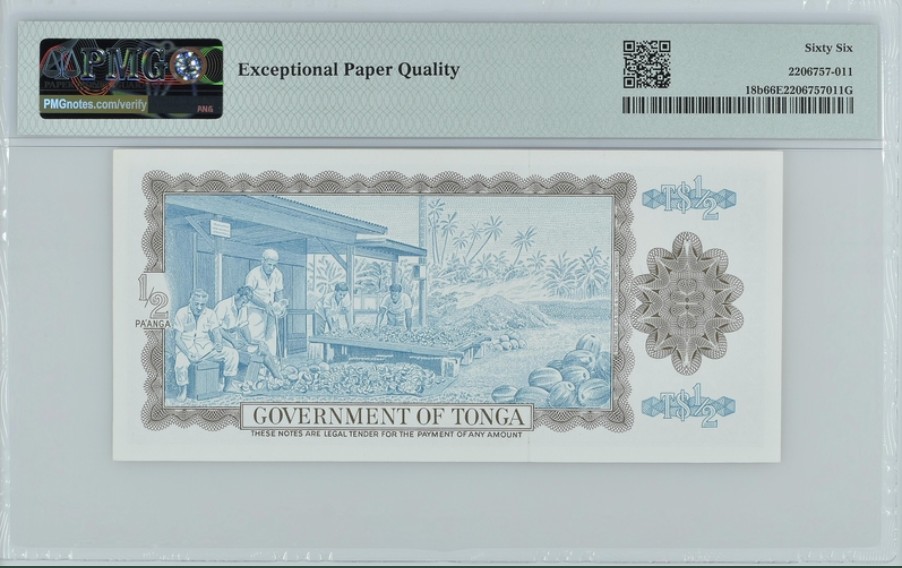 收藏联盟Quantum Auction 第242期拍卖  汤加1977-79年1/2潘加 PMG66 千位号