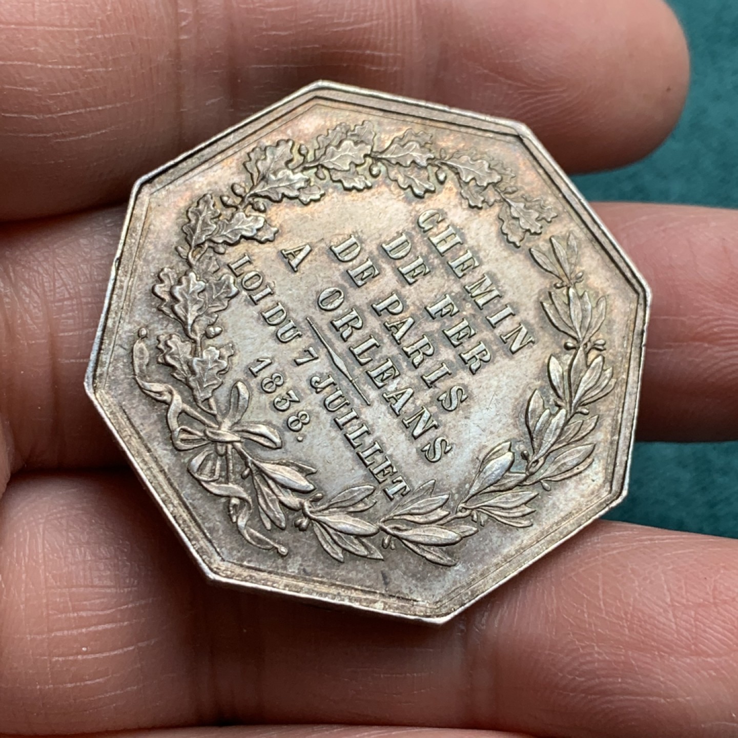 《竞宝斋》第146场-周日，周一 2场 (全场包邮) 法国 1838 工业女神 八角银质代币  丰饶角边铭 银标 23.7克 36.7mm 状态好 目测MS品质