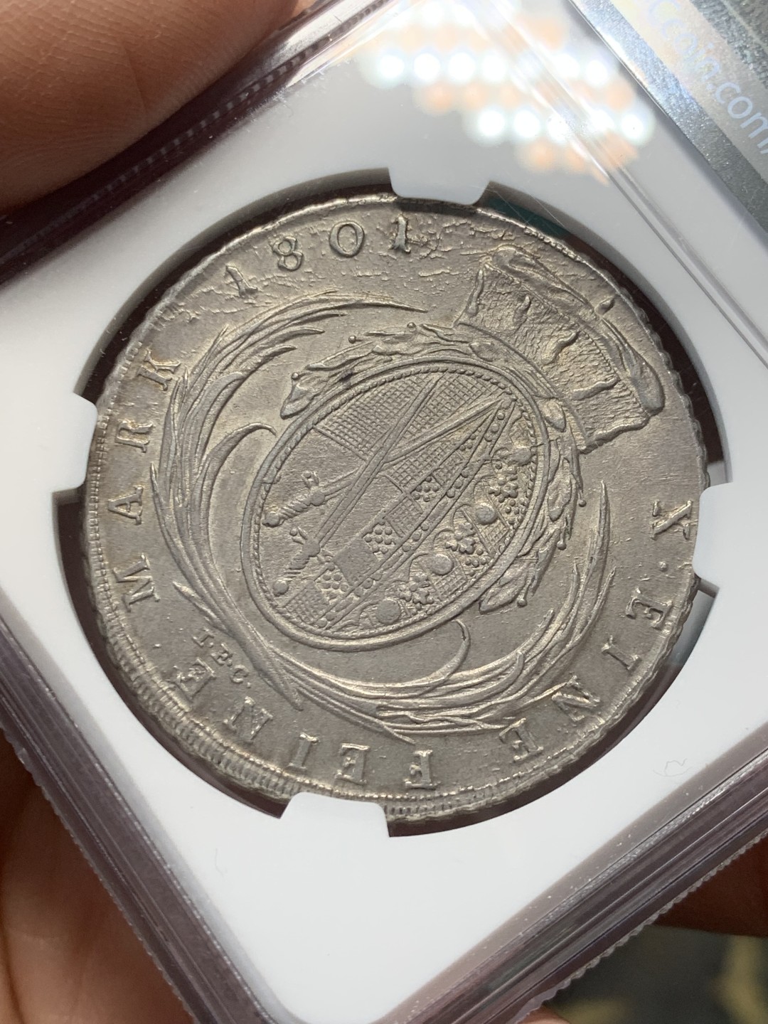 《竞宝斋》第146场-周日，周一 2场 (全场包邮) NGC-AU58 德国萨克森1801年1泰勒大银币