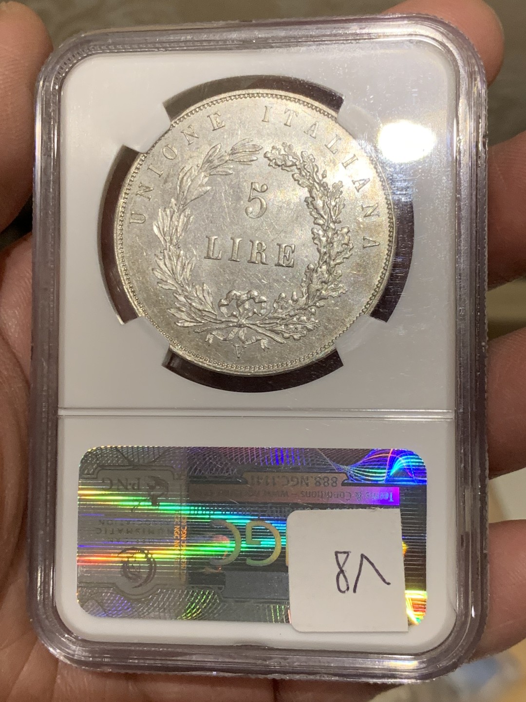 《竞宝斋》第146场-周日，周一 2场 (全场包邮) 亚军分！NGC-MS63PL 意大利威尼斯1848年飞狮5里拉大银 镜面prooflike，NGC一共只评出5枚