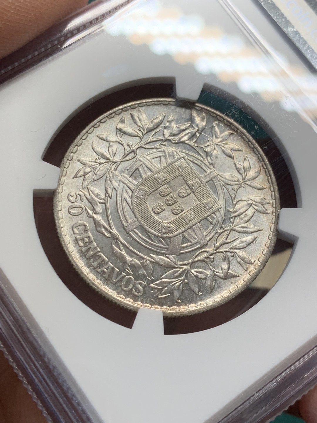 《竞宝斋》第146场-周日，周一 2场 (全场包邮) NGC-MS63 葡萄牙1916年 自由女神半圆 50分银币 顶级曝光品相