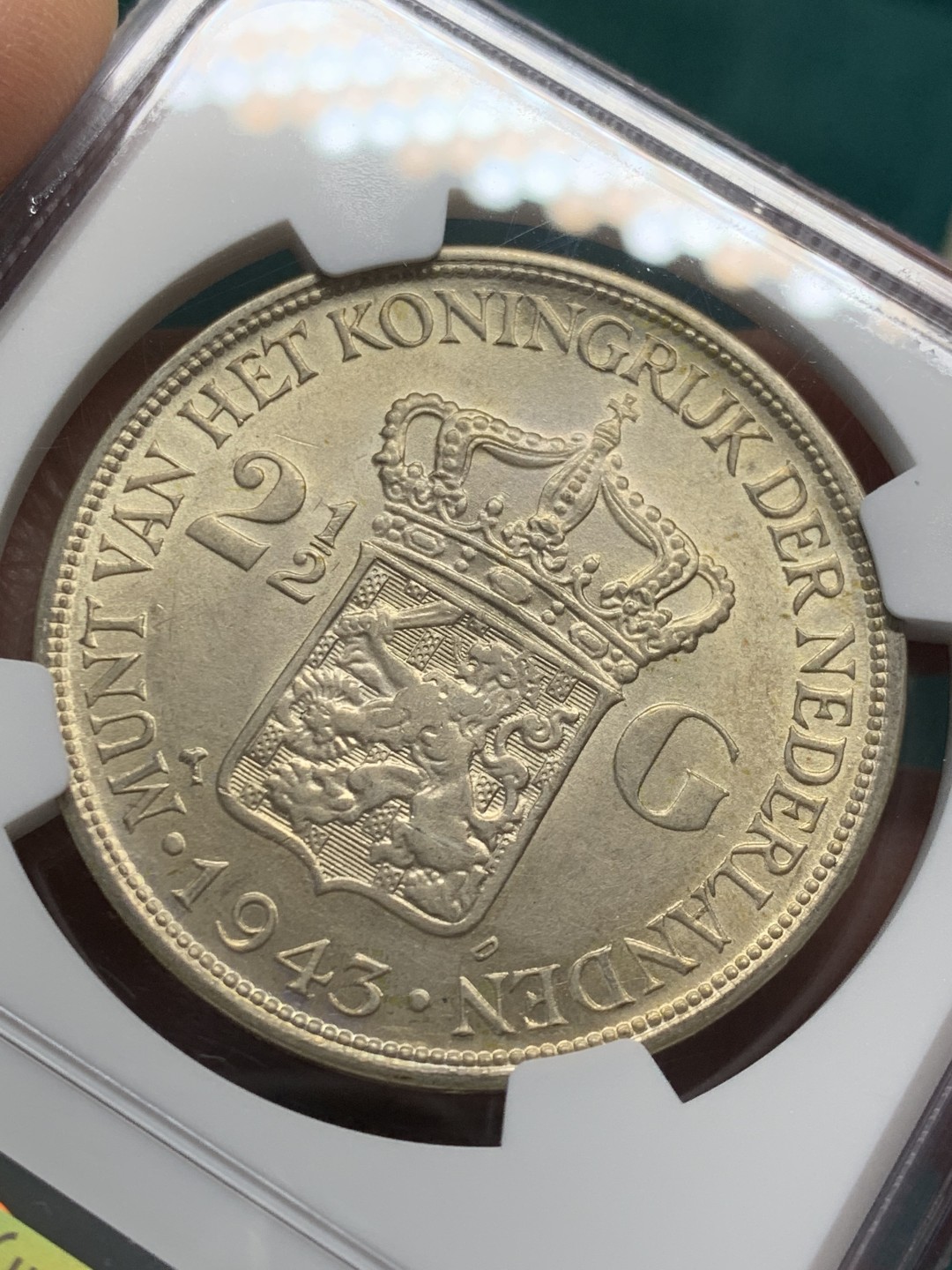 《竞宝斋》第146场-周日，周一 2场 (全场包邮) NGC-MS62 荷属东印度殖民地 1943年 女王威廉米娜2.5盾大银币 原光好品