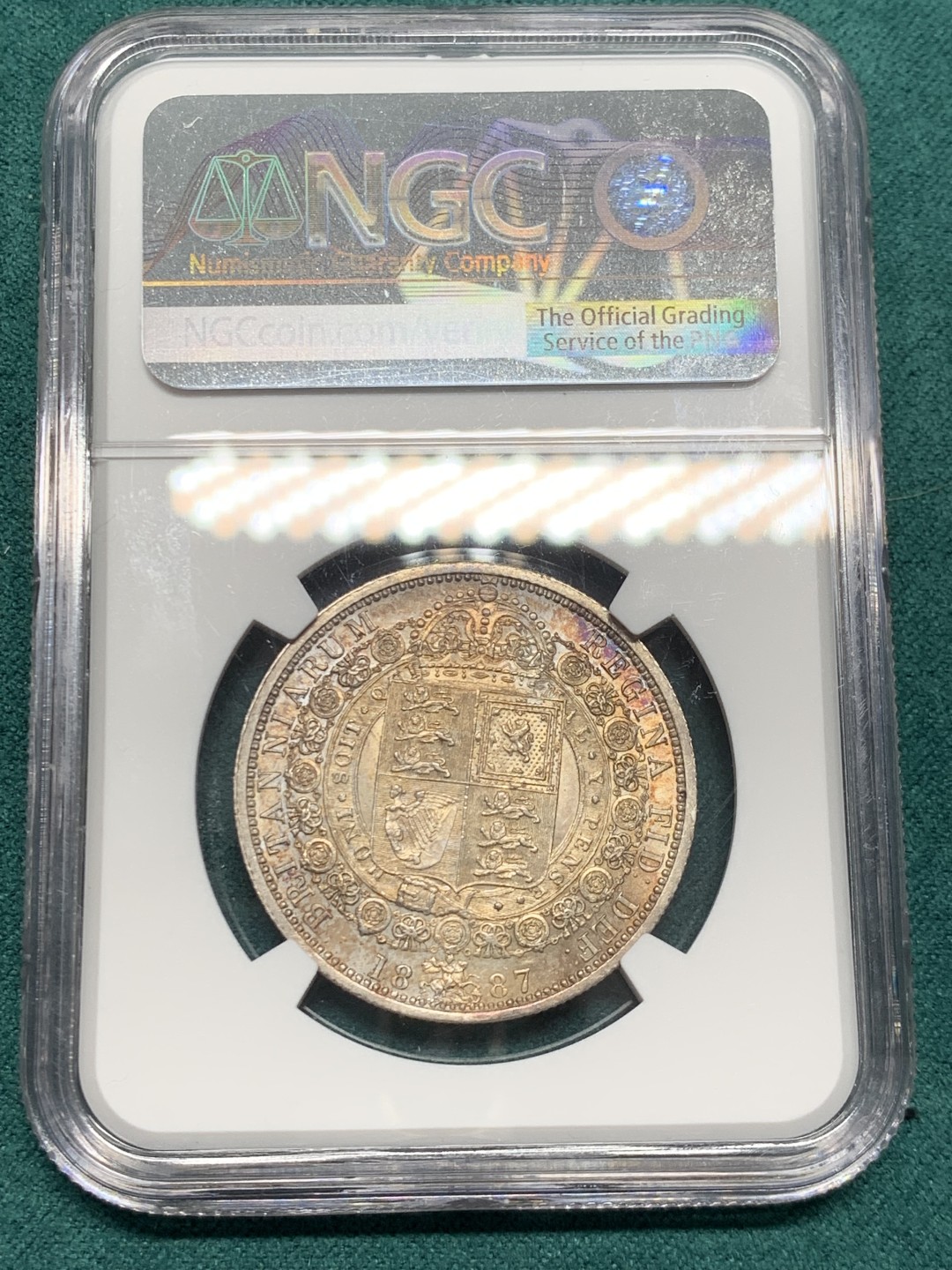 《竞宝斋》第146场-周日，周一 2场 (全场包邮) NGC-AU58 英国1887年维多利亚高冠半克朗 五彩包浆 细节见图