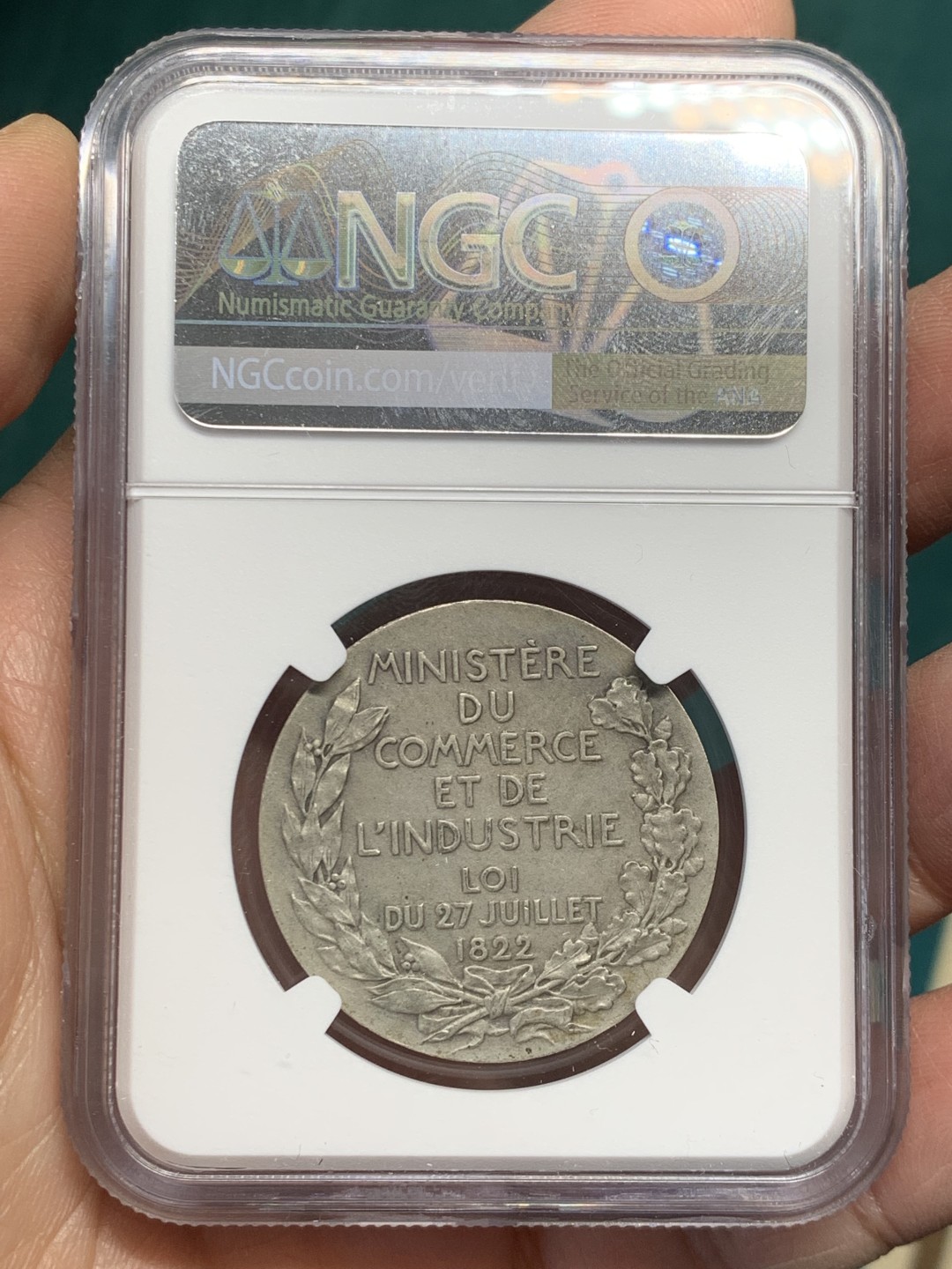 《竞宝斋》第146场-周日，周一 2场 (全场包邮) NGC MS64 1822年法国公证处天平女神银质代币 顶级品相状态