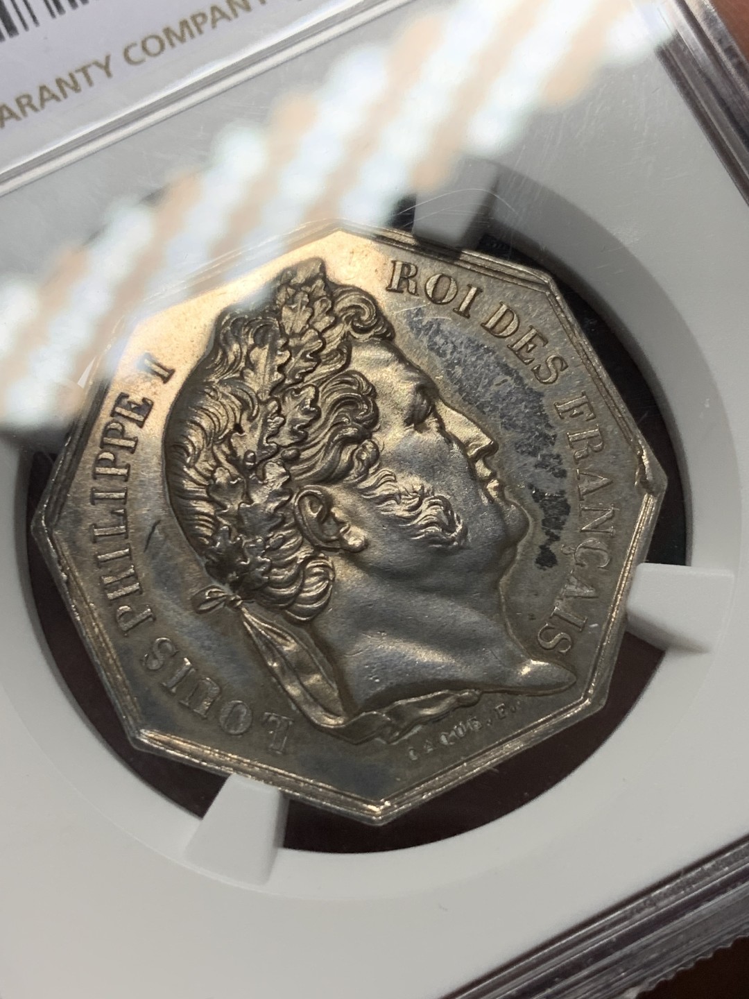《竞宝斋》第146场-周日，周一 2场 (全场包邮) NGC MS63 法国 菲利普像 勒鲁吉市 公证处 银质八角代币 少见品种