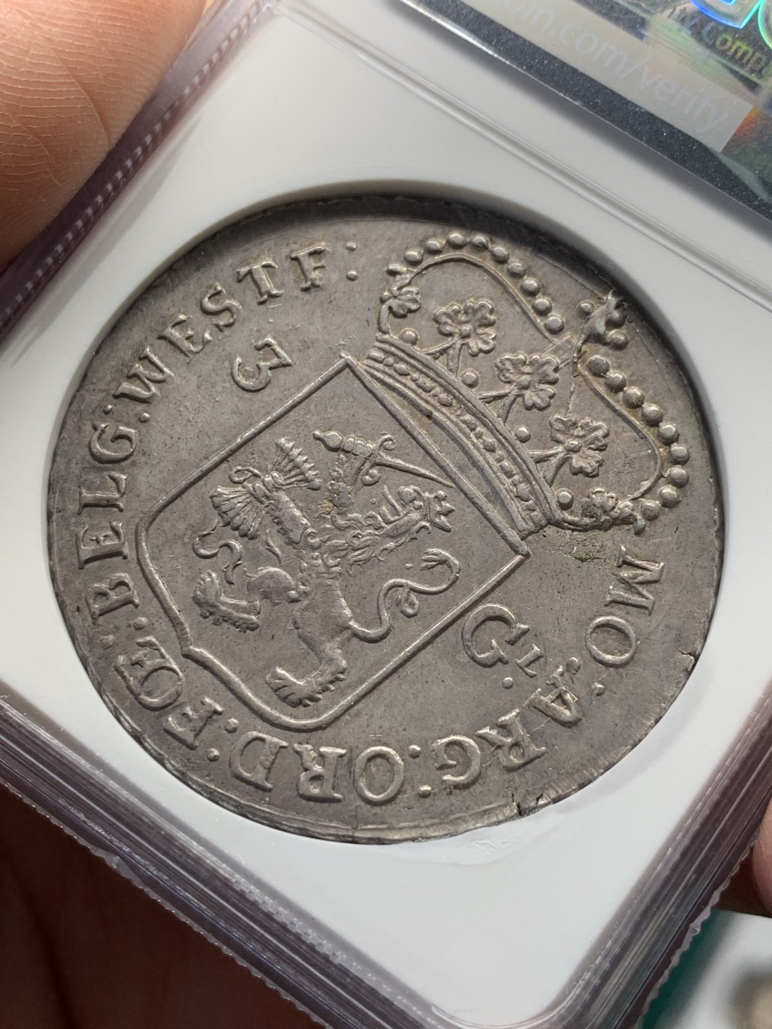 《竞宝斋》第146场-周日，周一 2场 (全场包邮) NGC-AU58 荷兰西弗里斯省1792年3盾大银币 原味包浆 好味道