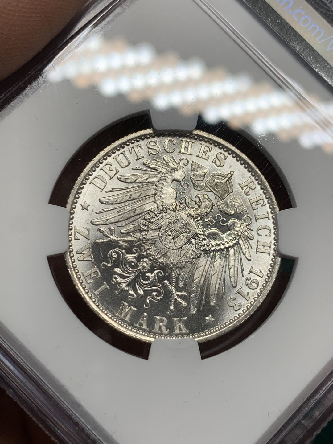 《竞宝斋》第146场-周日，周一 2场 (全场包邮) NGC-MS62 德国 1913年 2马克 银币 普鲁士 威廉二世军装版银币 光泽强烈