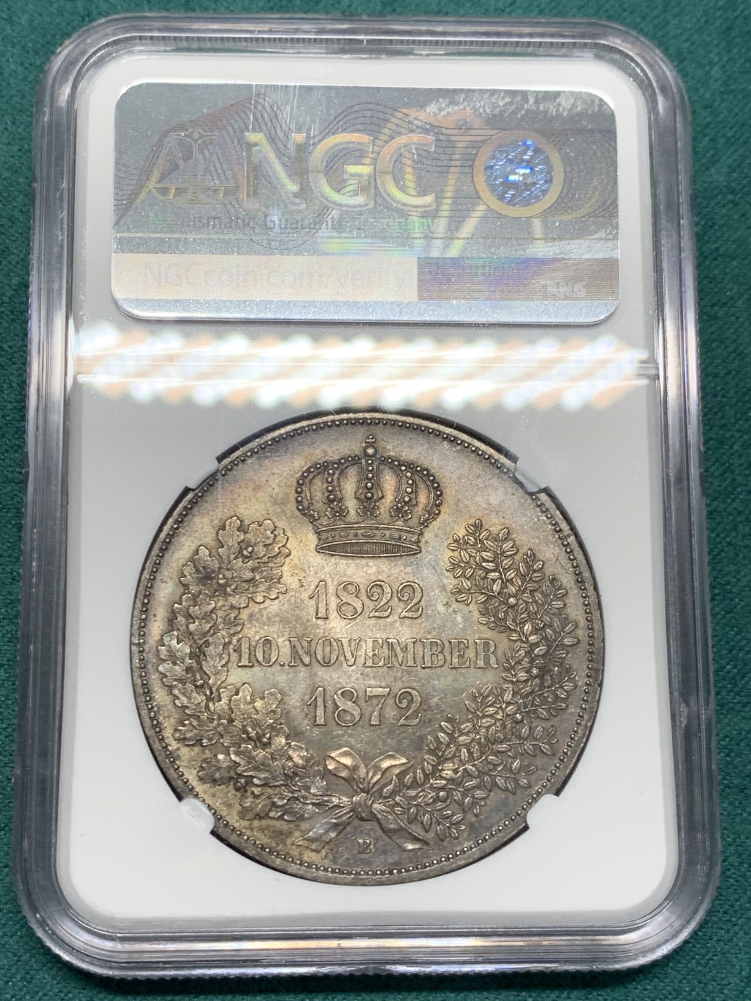 《竞宝斋》第146场-周日，周一 2场 (全场包邮) NGC-UNC 德国萨克森 1872年 金婚纪念 2泰勒大银币 原光好品带点包浆 这个没给分真的可惜了