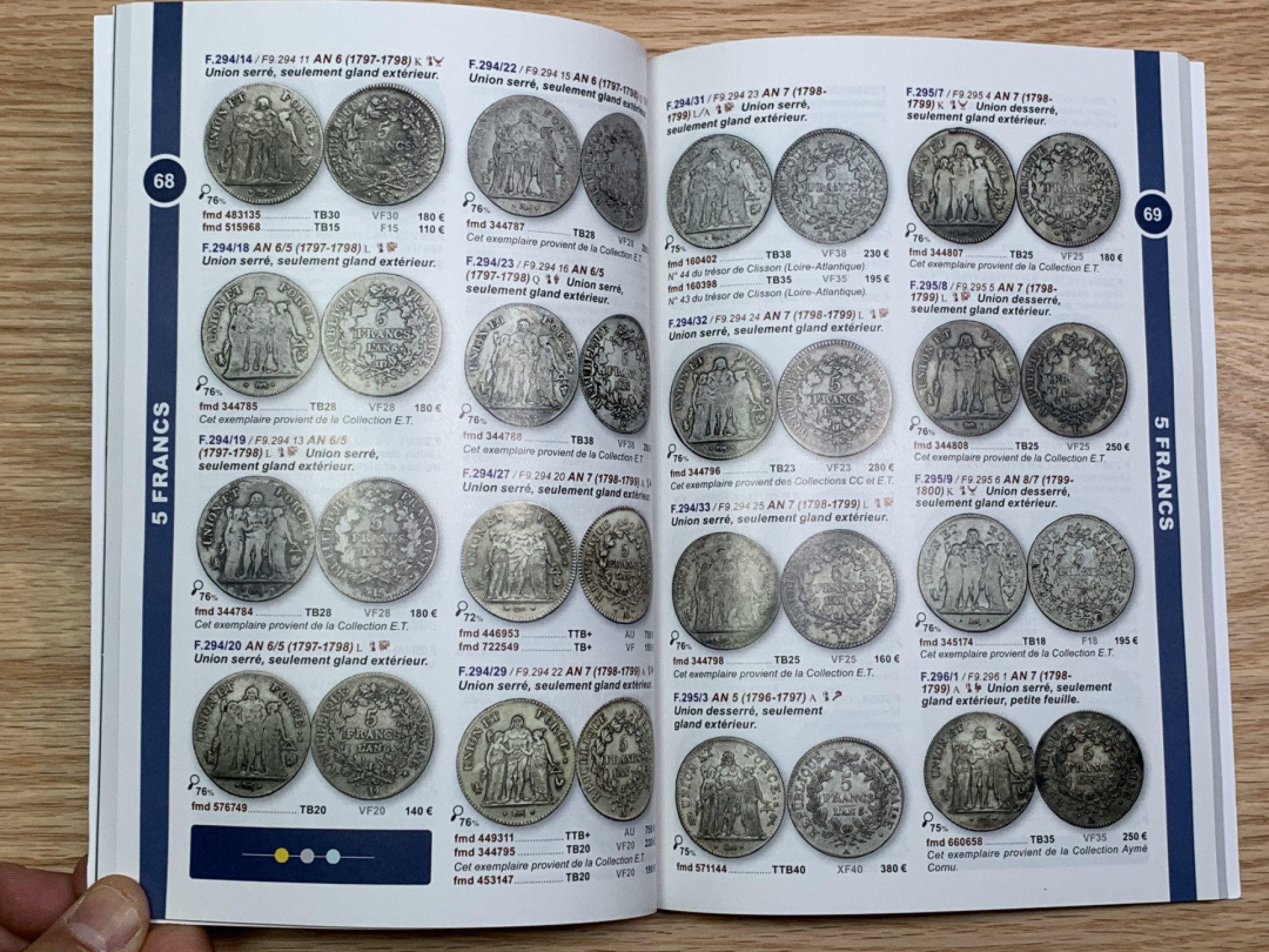 《竞宝斋》第146场-周日，周一 2场 (全场包邮) 法国 历代硬币价格图录（1798-2001年）244页精美印刷