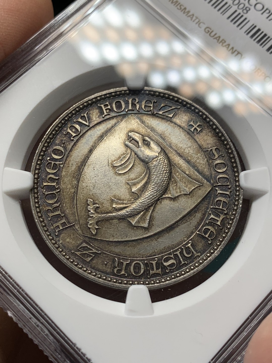 《竞宝斋》第146场-周日，周一 2场 (全场包邮) NGC MS64 法国 福尔兹历史学会 精美银章 包浆极美 丰饶角ARGENT银标