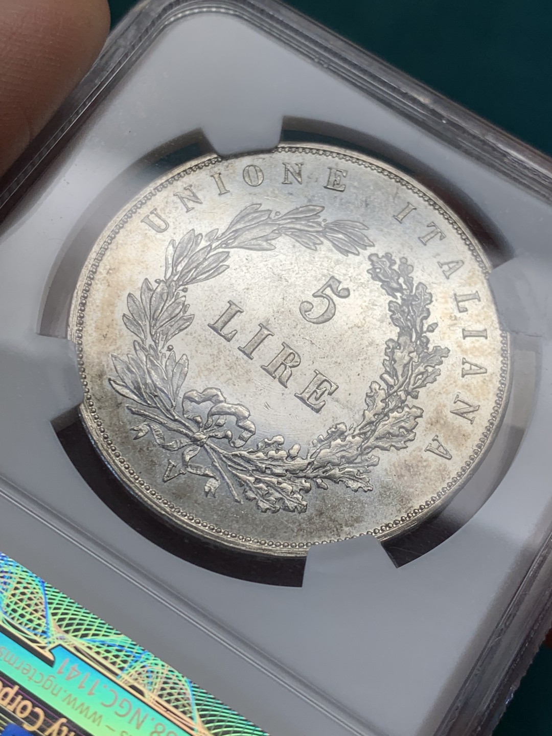 《竞宝斋》第146场-周日，周一 2场 (全场包邮) 亚军分！NGC-MS63PL 意大利威尼斯1848年飞狮5里拉大银 镜面prooflike，NGC一共只评出5枚