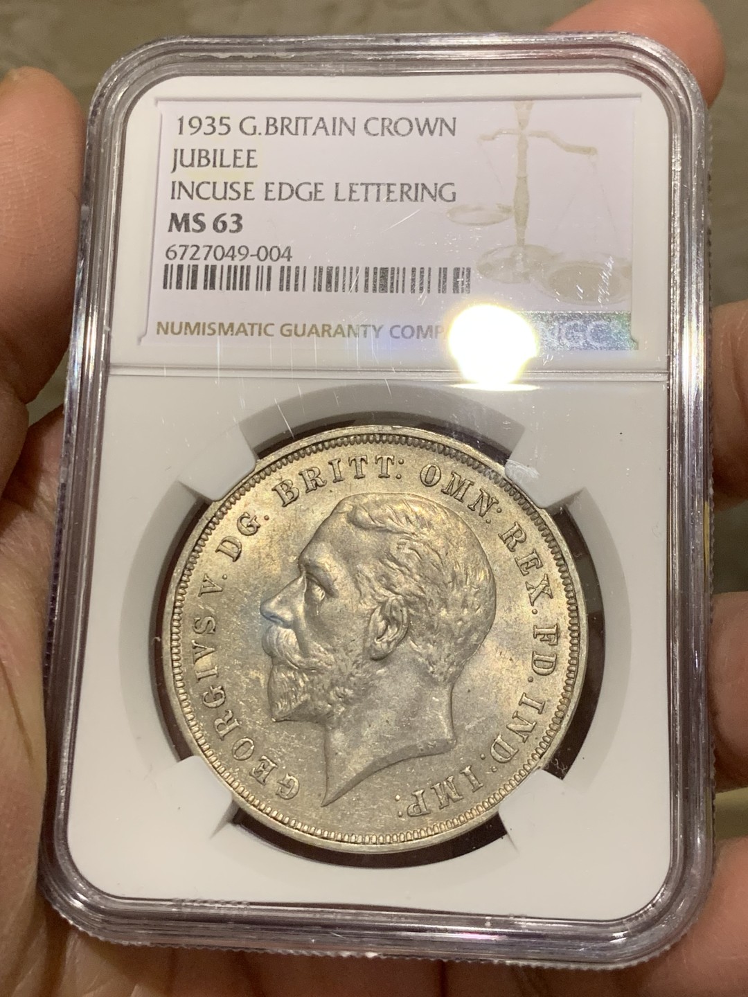 《竞宝斋》第146场-周日，周一 2场 (全场包邮) NGC-MS63 英国1935年乔五木马剑克朗银币，转光强烈，打制深峻，无明显瑕疵