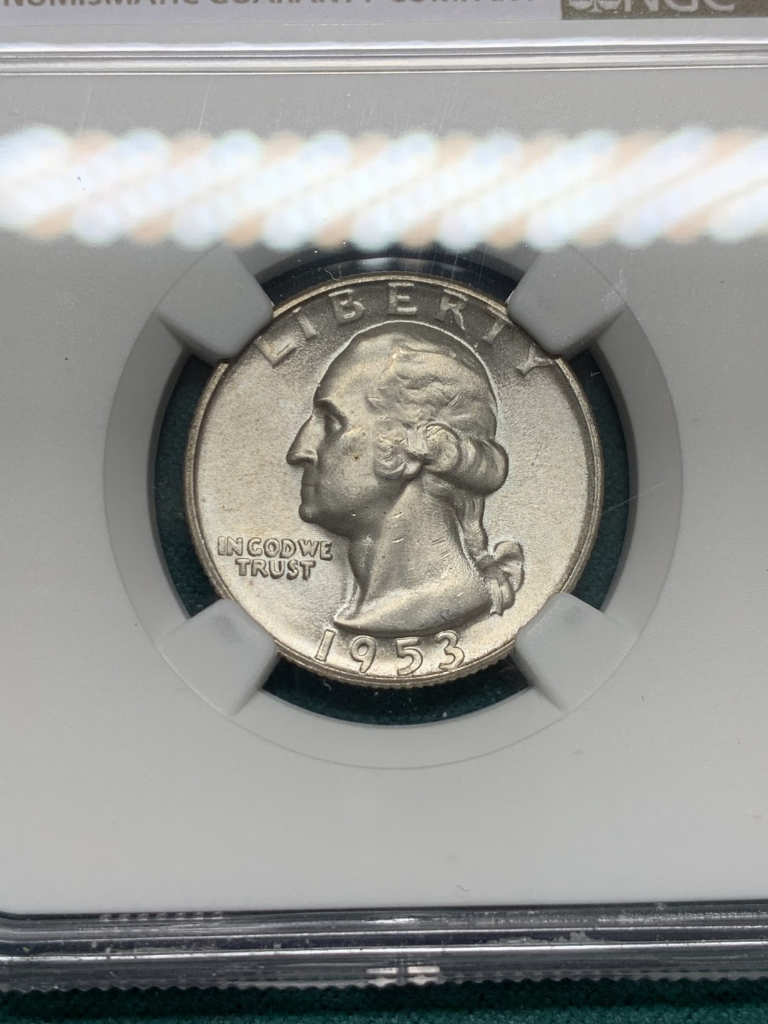 《竞宝斋》第146场-周日，周一 2场 (全场包邮) NGC-MS64 美国1953年 1/4美元银币 顶级品相