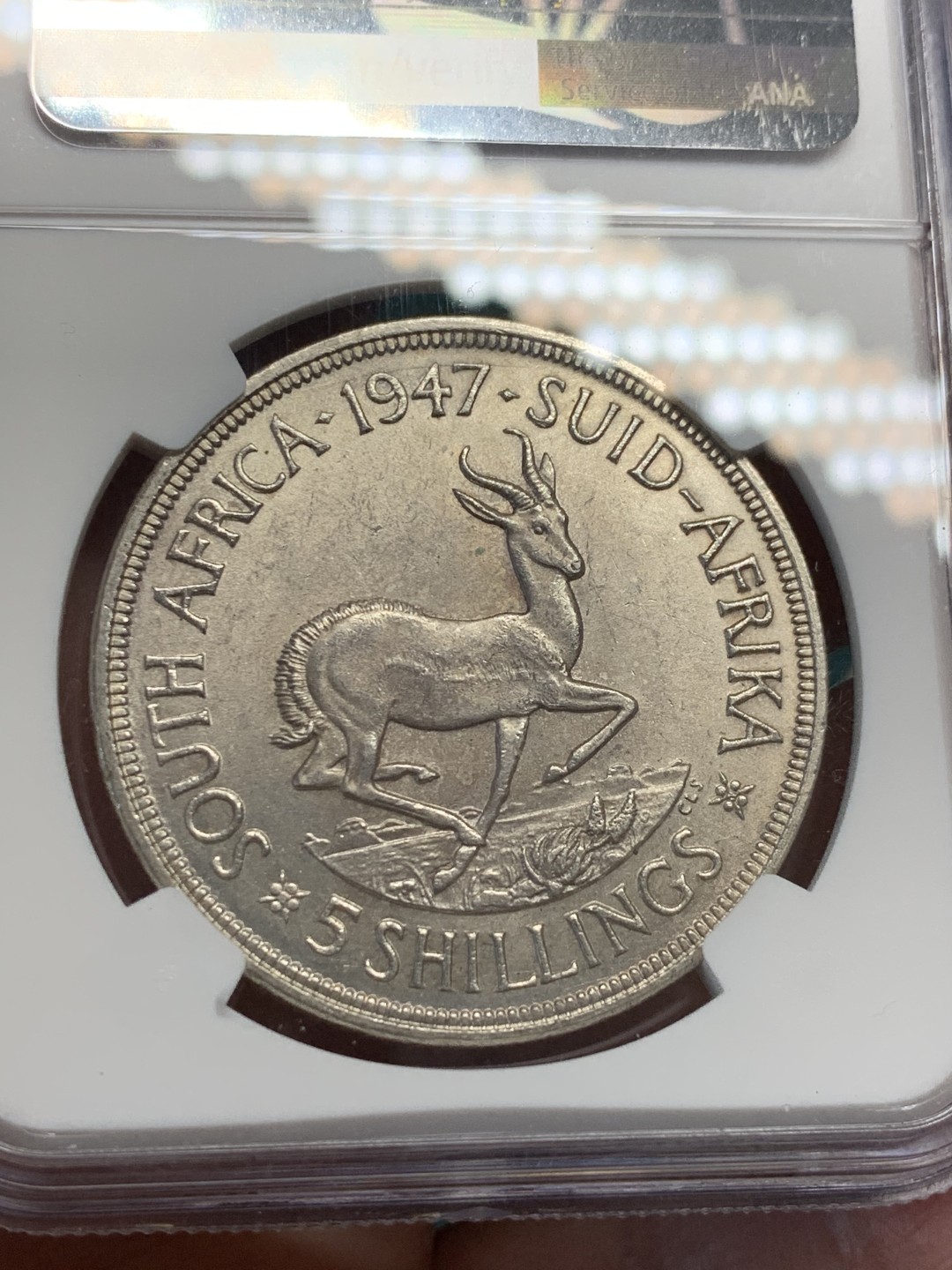 《竞宝斋》第146场-周日，周一 2场 (全场包邮) NGC-MS62 南非1947年 乔六5先令高银大银币 低评