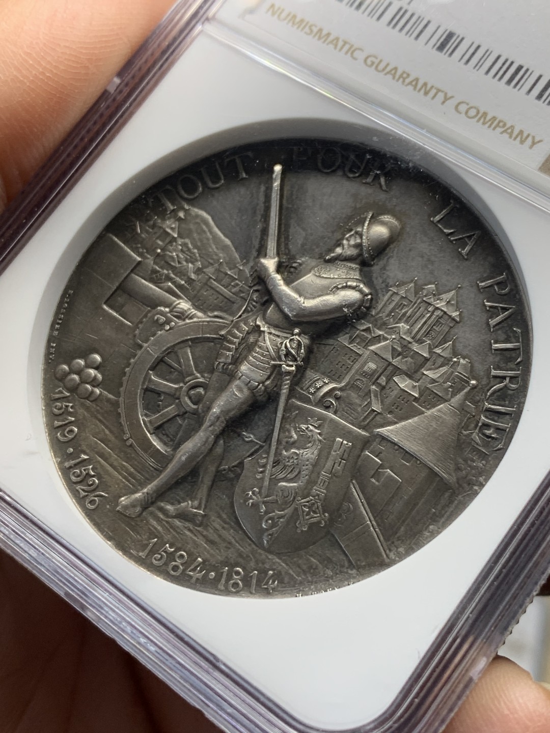 《竞宝斋》第146场-周日，周一 2场 (全场包邮) NGC-MS63 瑞士 1887年 日内瓦射击节 银章 人像立体高浮雕工艺