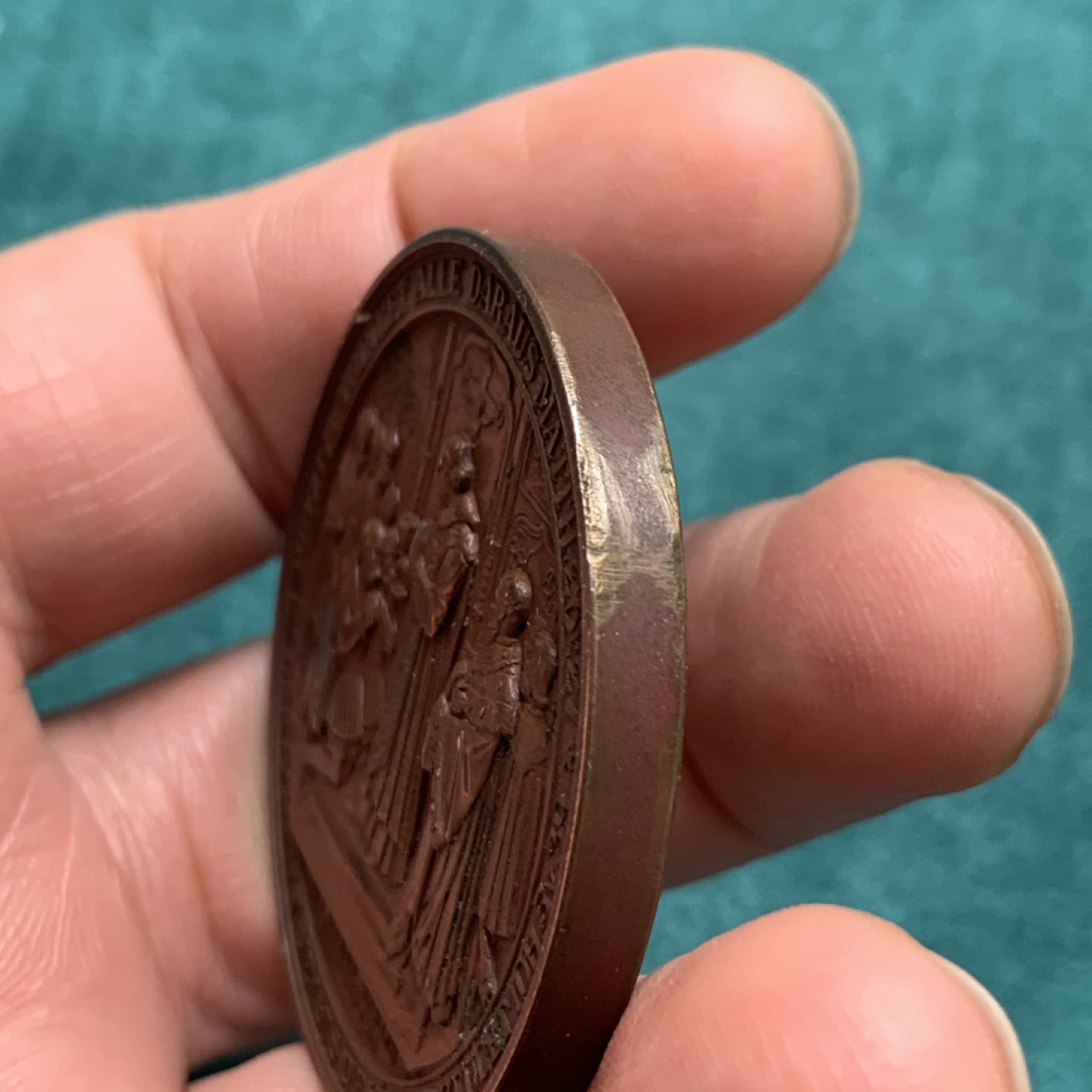 《竞宝斋》第146场-周日，周一 2场 (全场包邮) 1839年德国布兰登堡宗教改革300周年大直径铜章，宗教教廷系列经典品种之一，细节满满，背面中间耶稣受难小像的腹肌线条肉眼清晰可见 52克 45mm