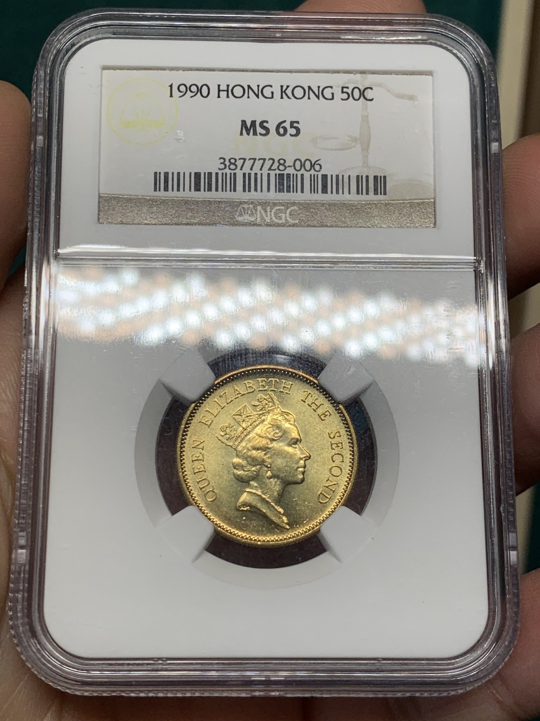 《竞宝斋》第146场-周日，周一 2场 (全场包邮) NGC-MS65 中国 香港1990  50分铜币 中年女王头像