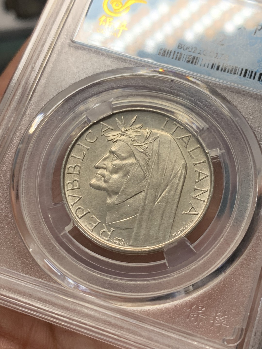 《竞宝斋》第146场-周日，周一 2场 (全场包邮) 保粹 MS62 1965意大利但丁500里拉纪念银币
